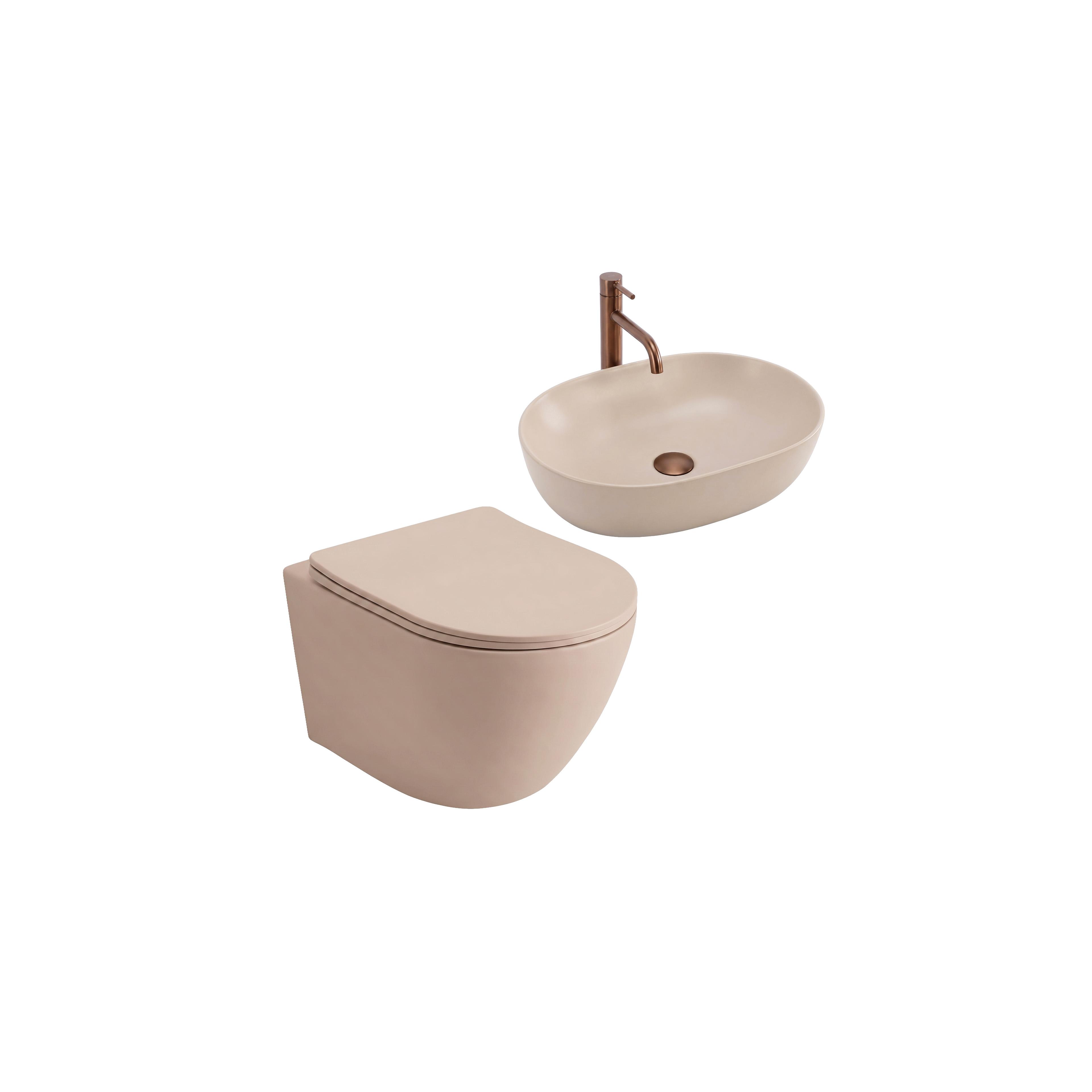 Set Závesné WC Focus + Umývadlo na Dosku Rea Focus Taupe