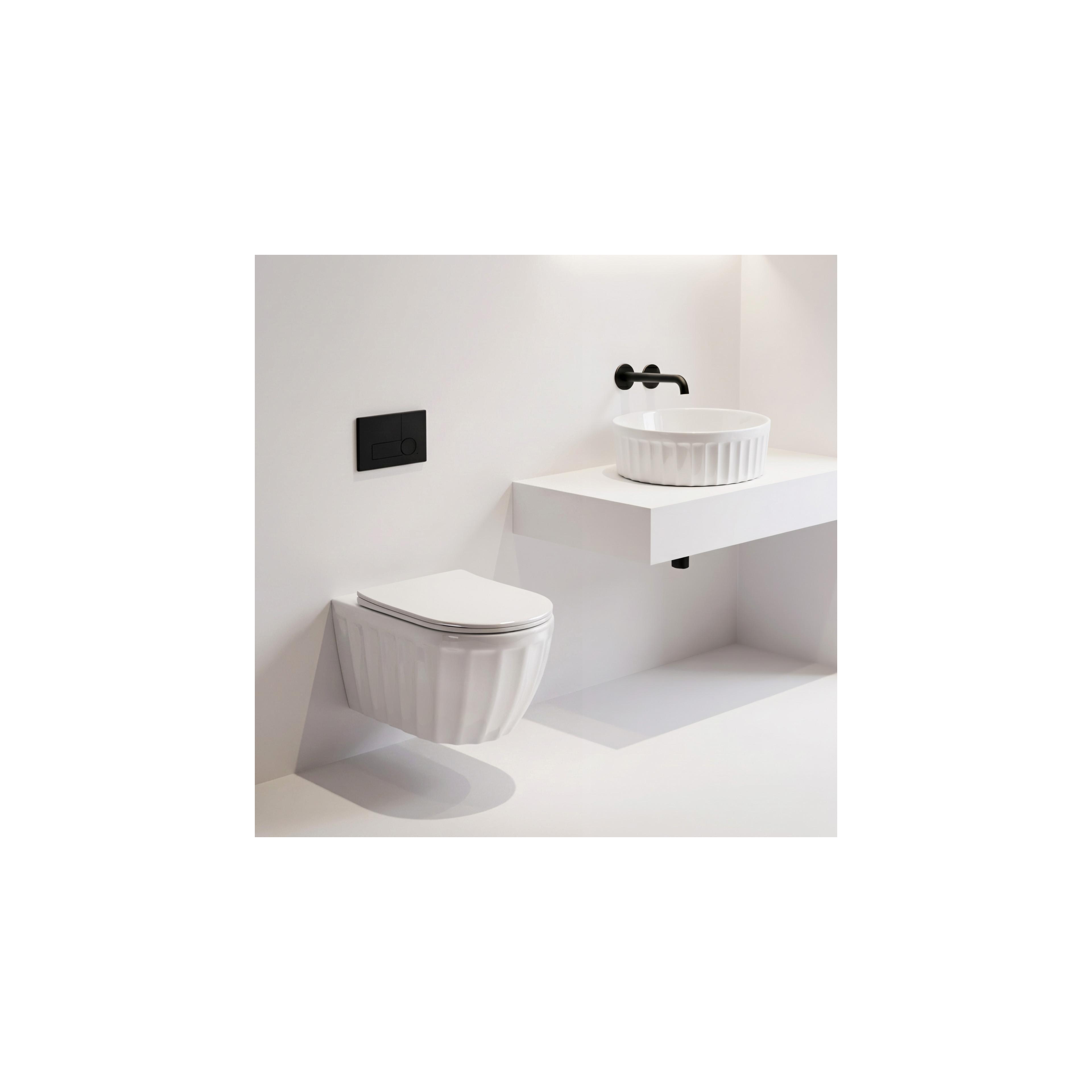 Ensemble : Cuvette WC suspendue + Lavabo à poser Rea Duo White