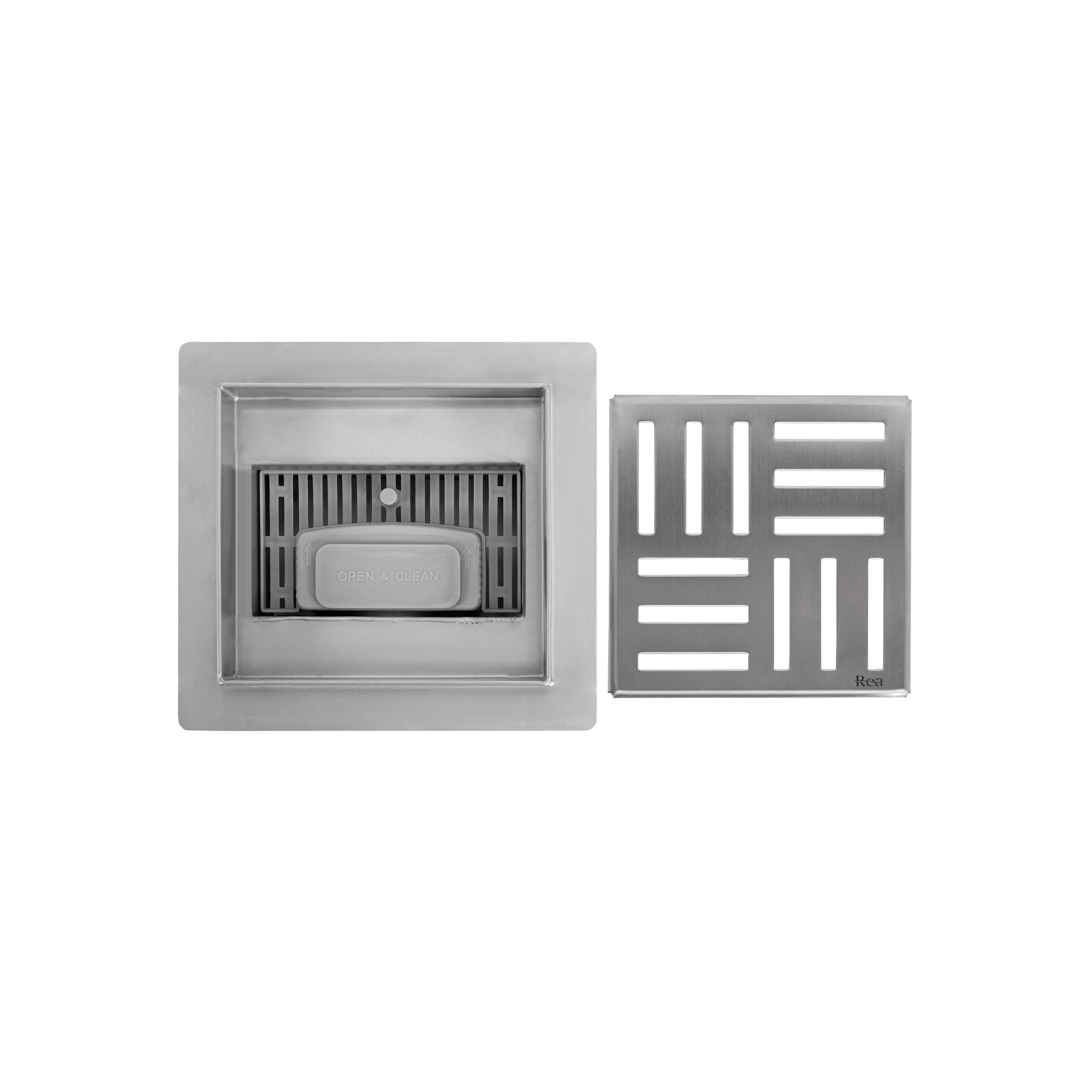 Drain linéaire REA CROSS 150x150 Nickel Brush