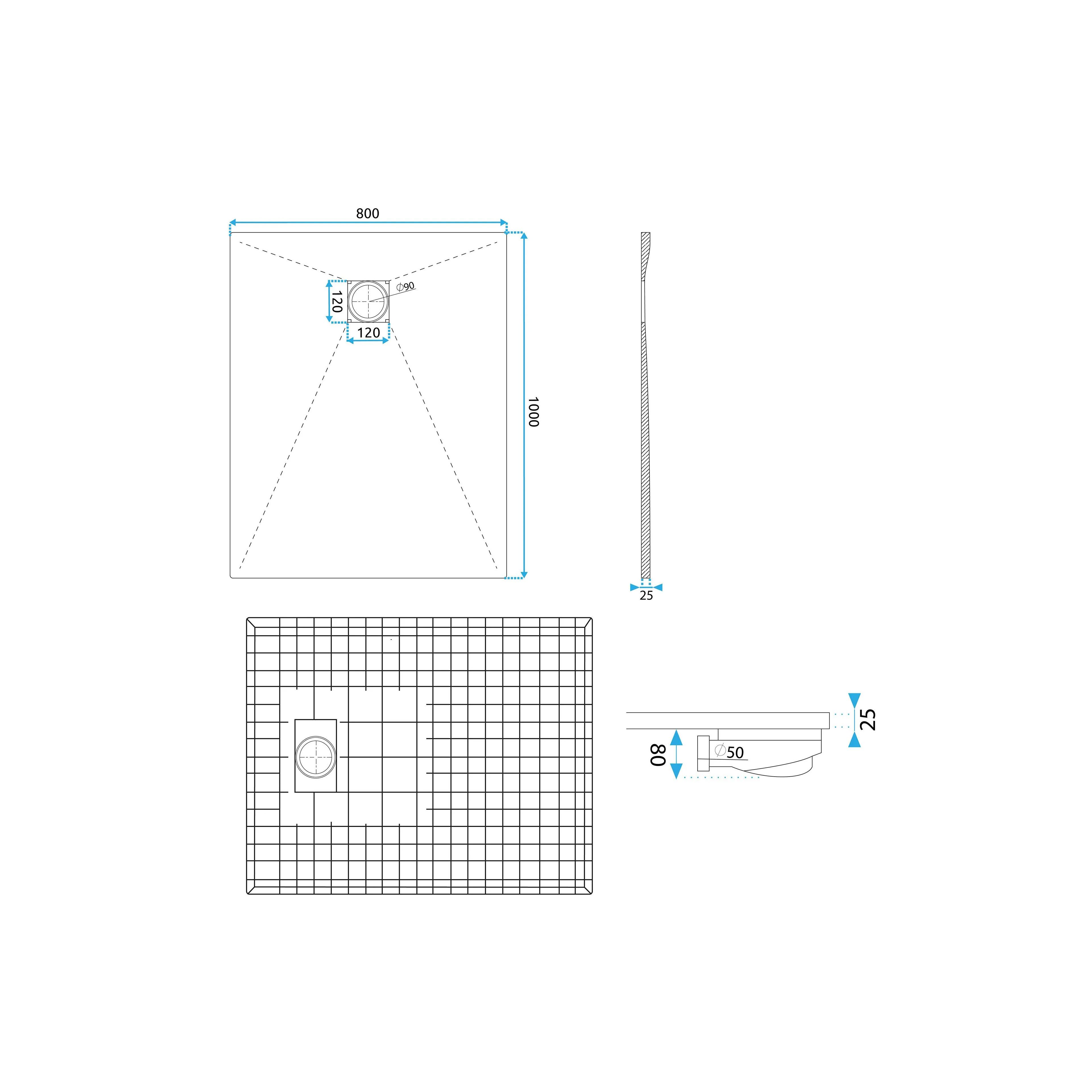 Shower tray Magnum CARRARA BLACK 80x100