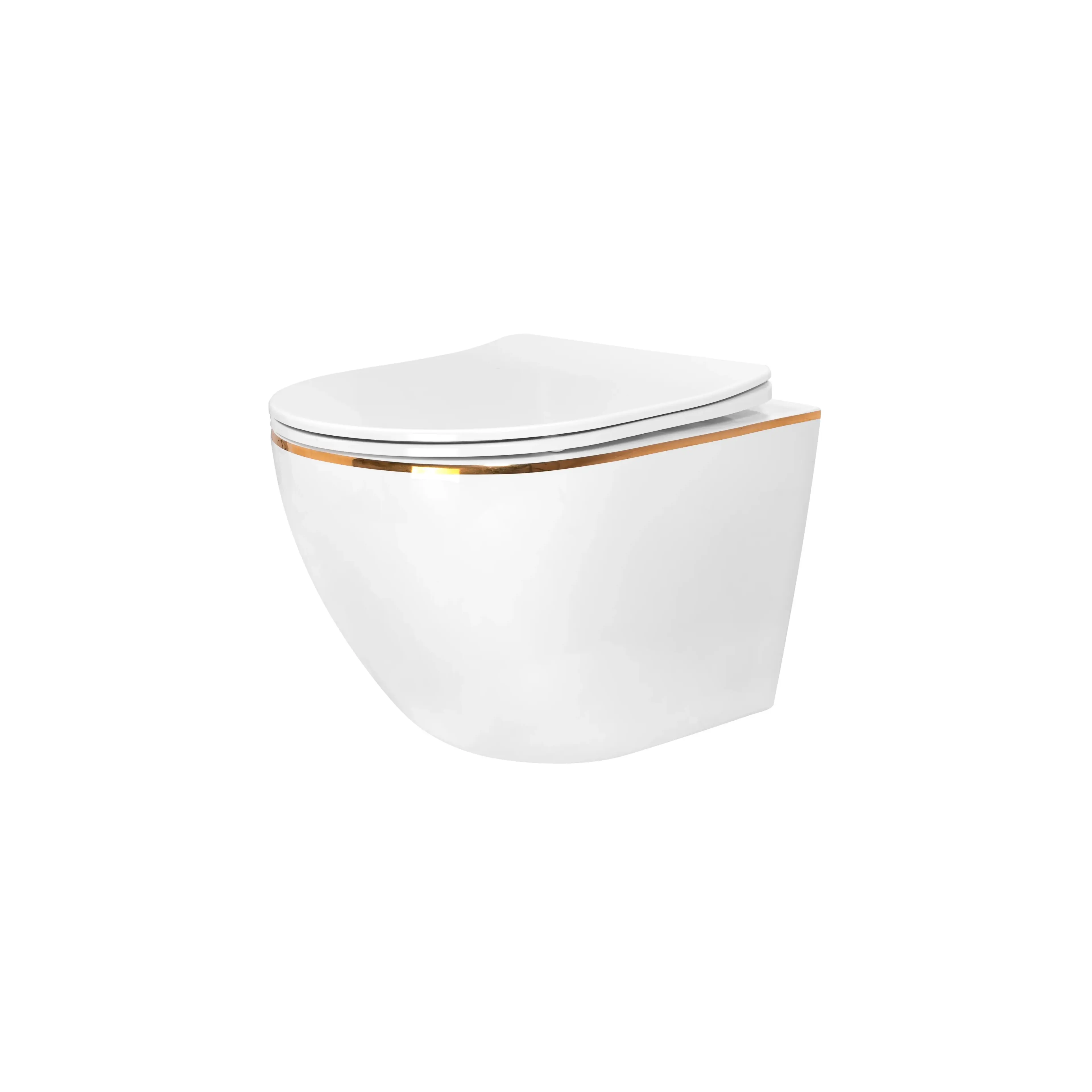 Závěsná WC mísa Rea Carlo Tornado Rimless Flat GOLD EDGE