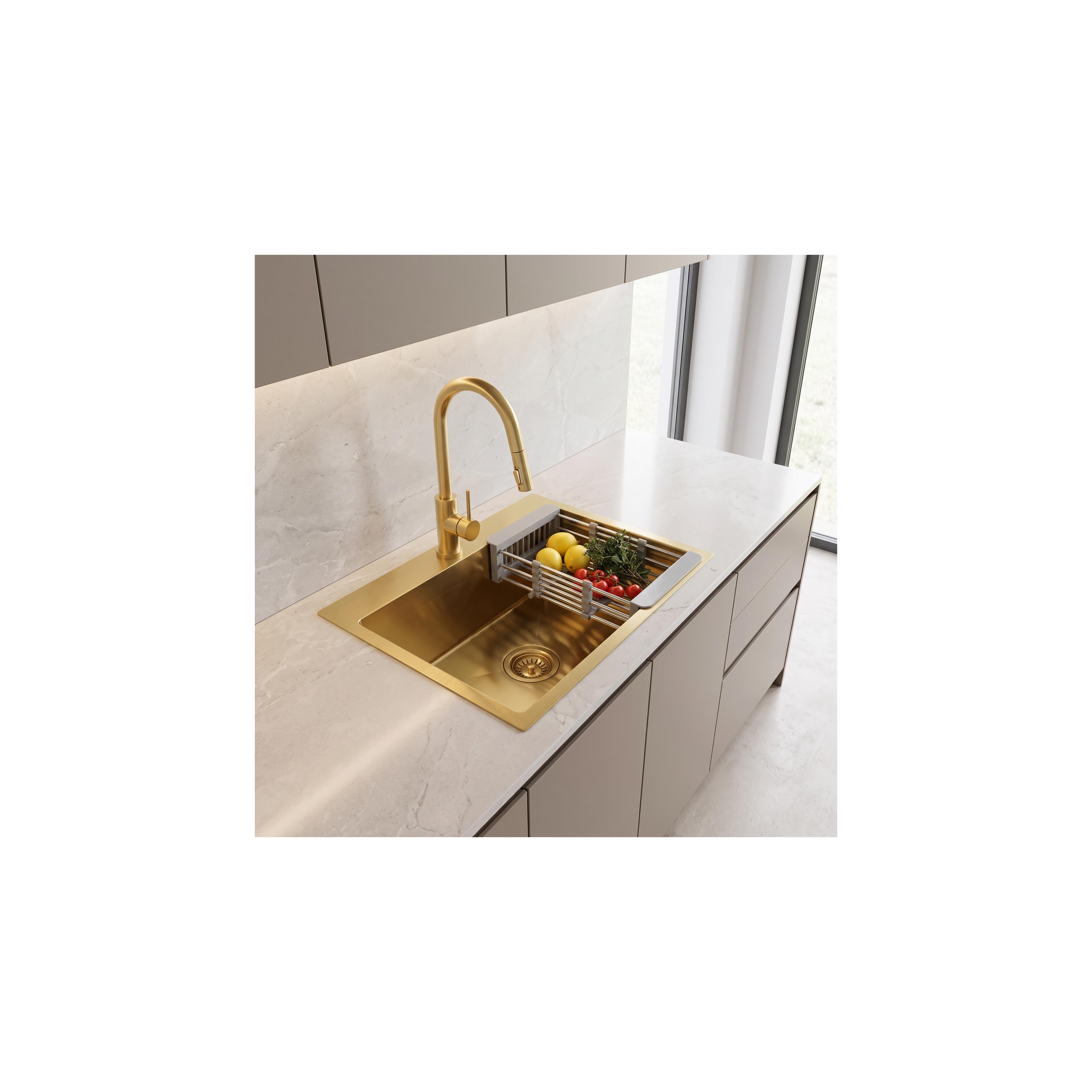 Steel sink with 3-piece accessory set REA Leo 50 Brush Gold