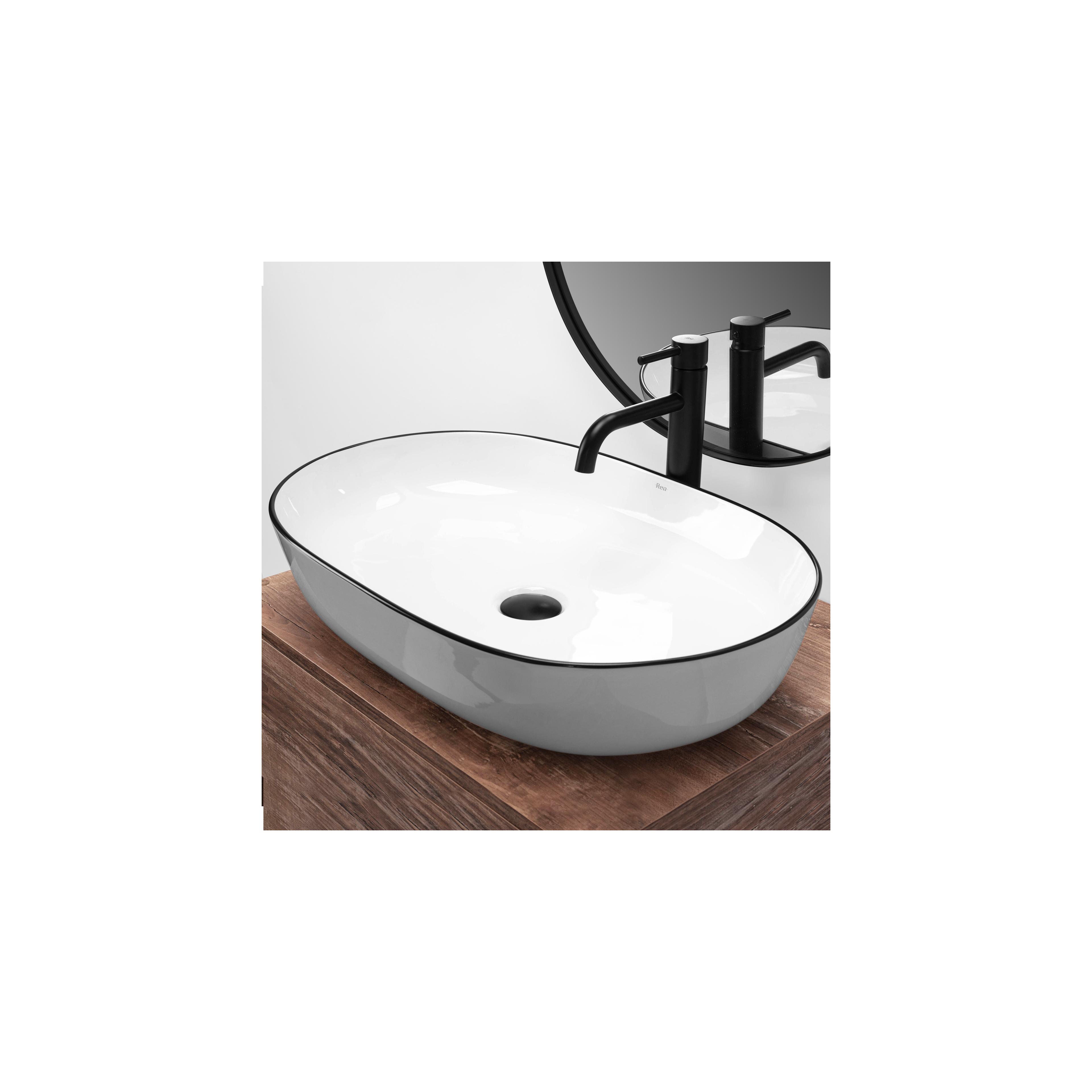 Lavoar ceramic pentru blat Rea CLEO white Black edge