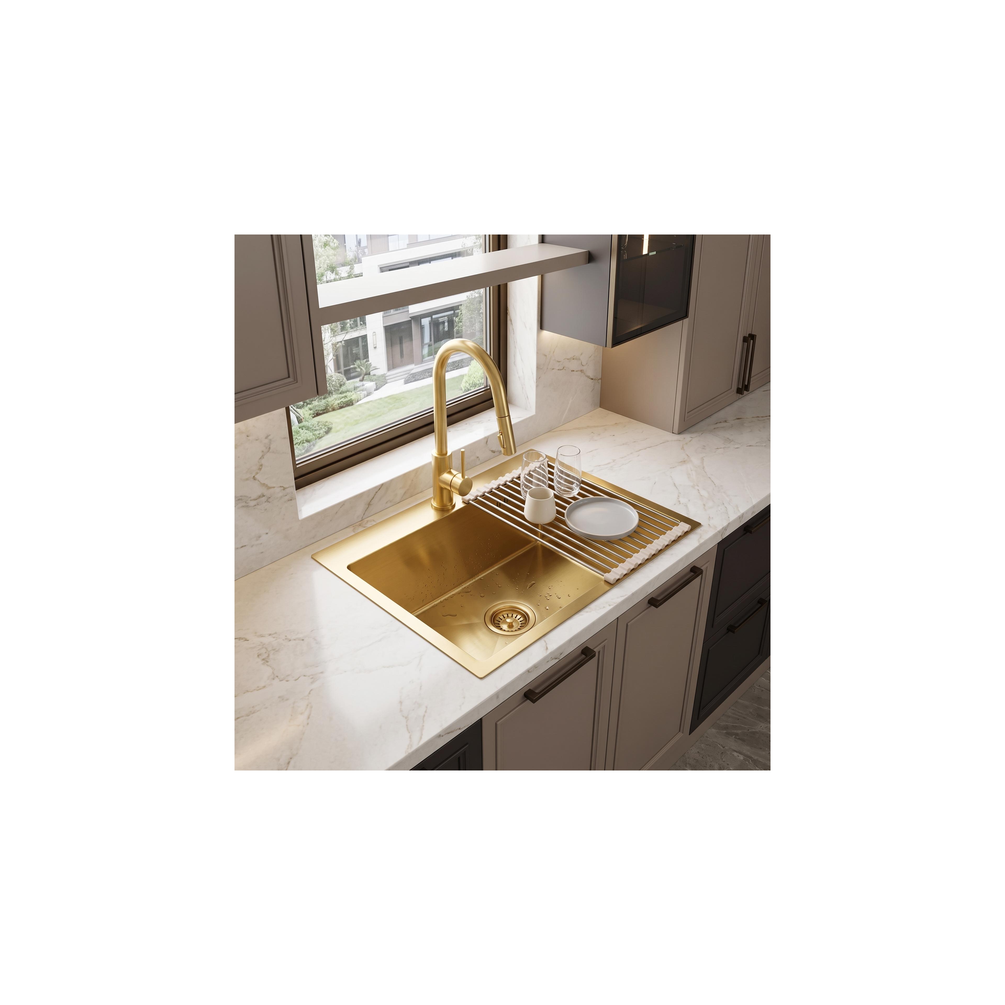 Steel sink with 3-piece accessory set REA Leo 50 Brush Gold