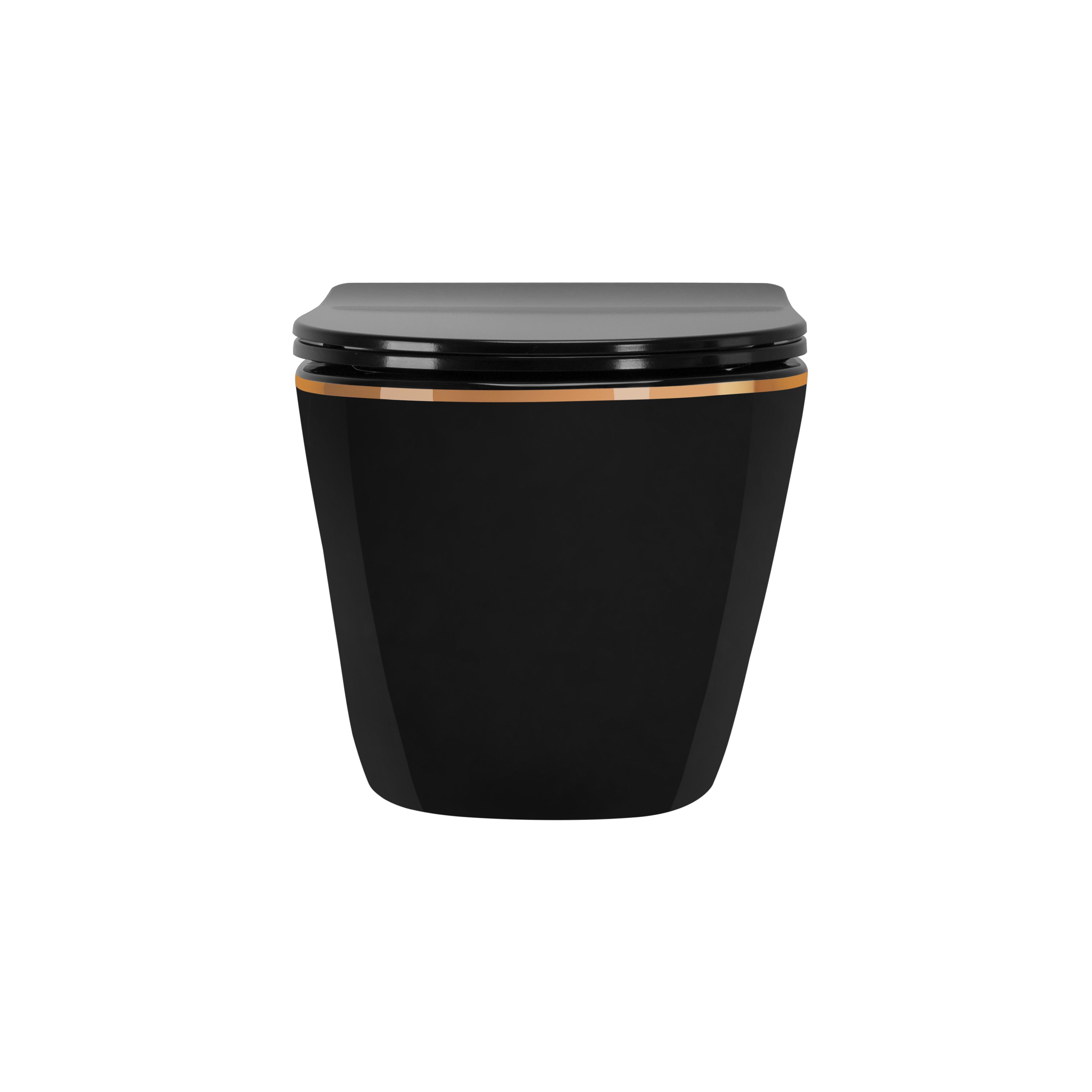 WC Schüssel Randlos CARLO Mini Rimless Duroplast Flat Black Gold Edge
