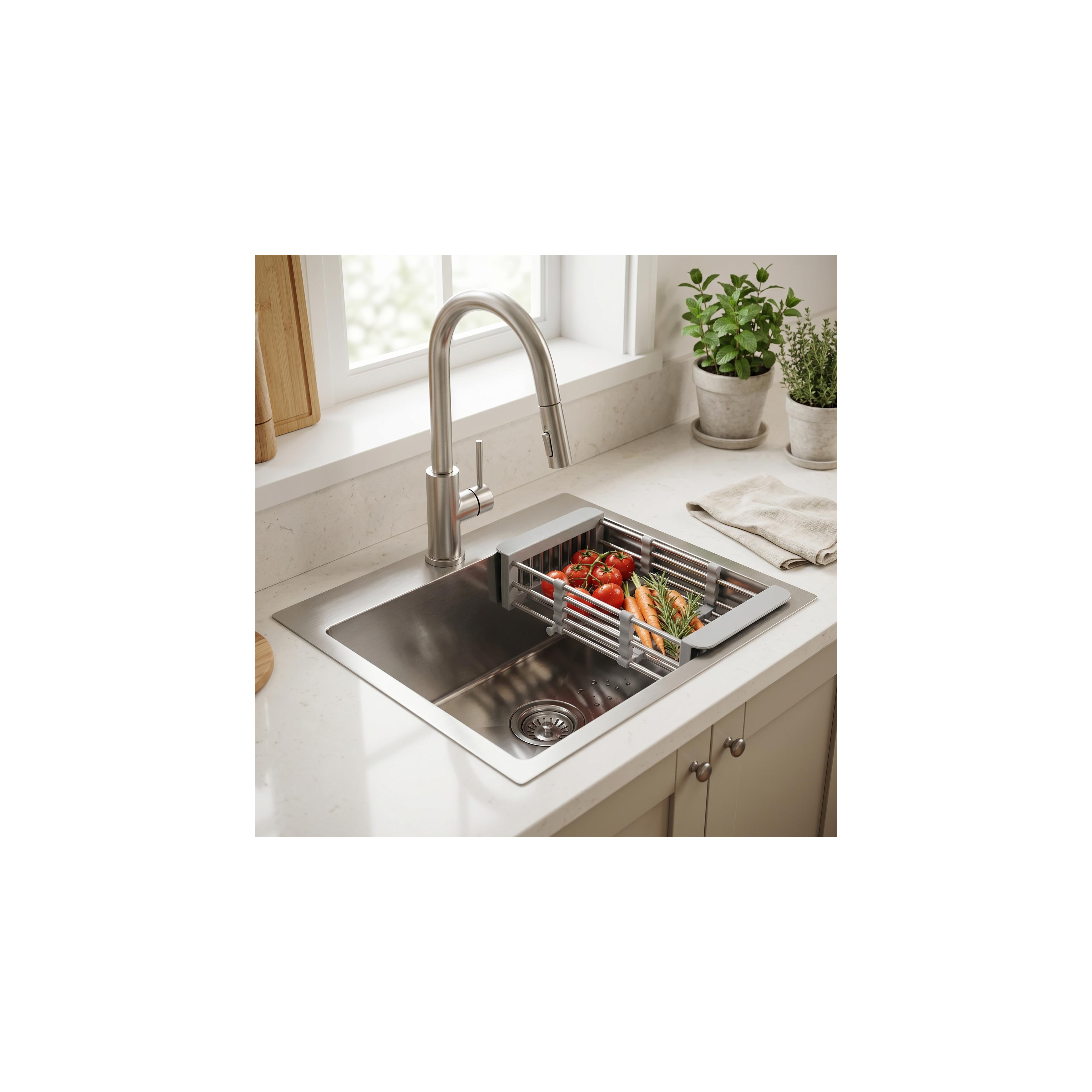 Steel sink with 3-piece accessory set REA Leo 50 Brush Nickel