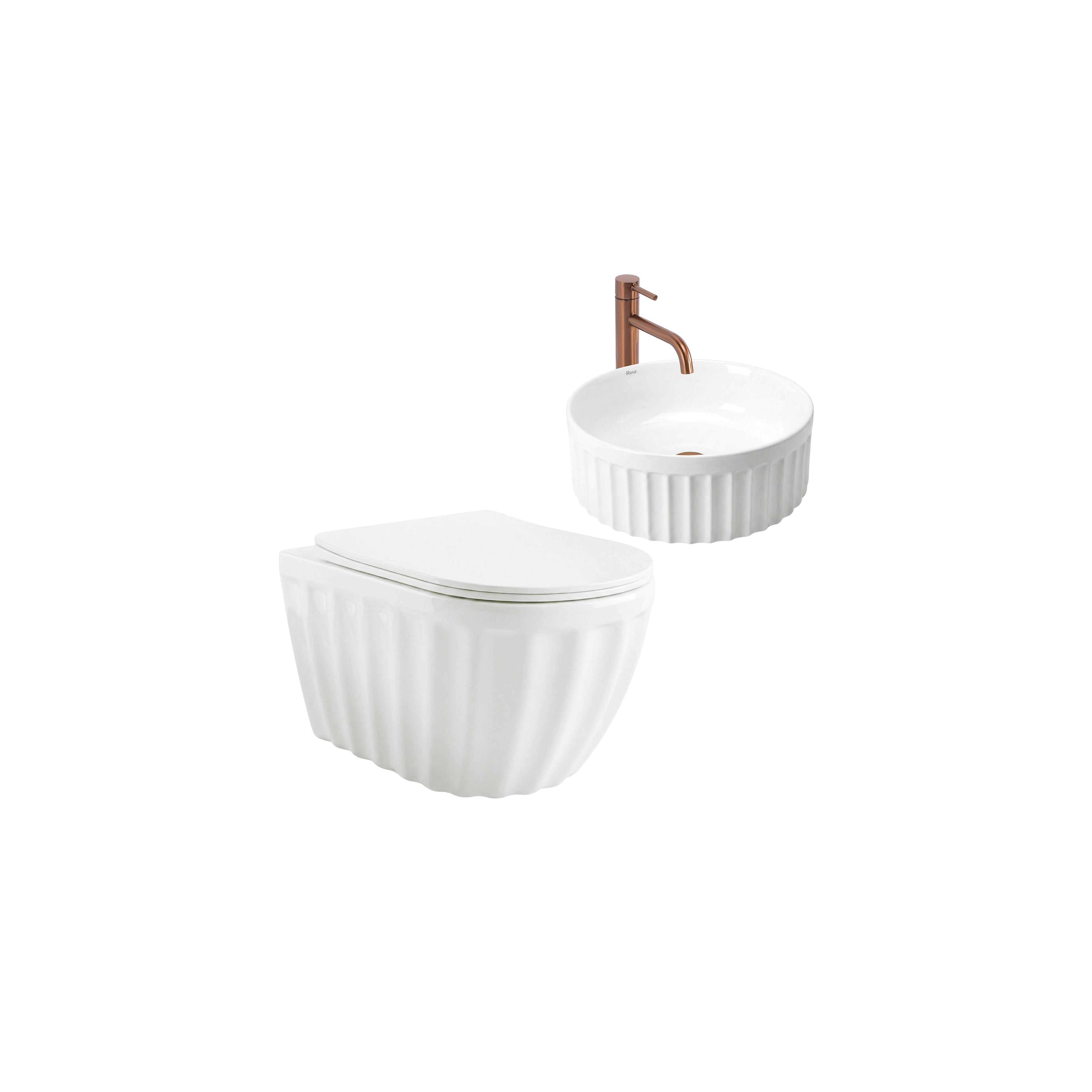 Ensemble : Cuvette WC suspendue + Lavabo à poser Rea Duo White