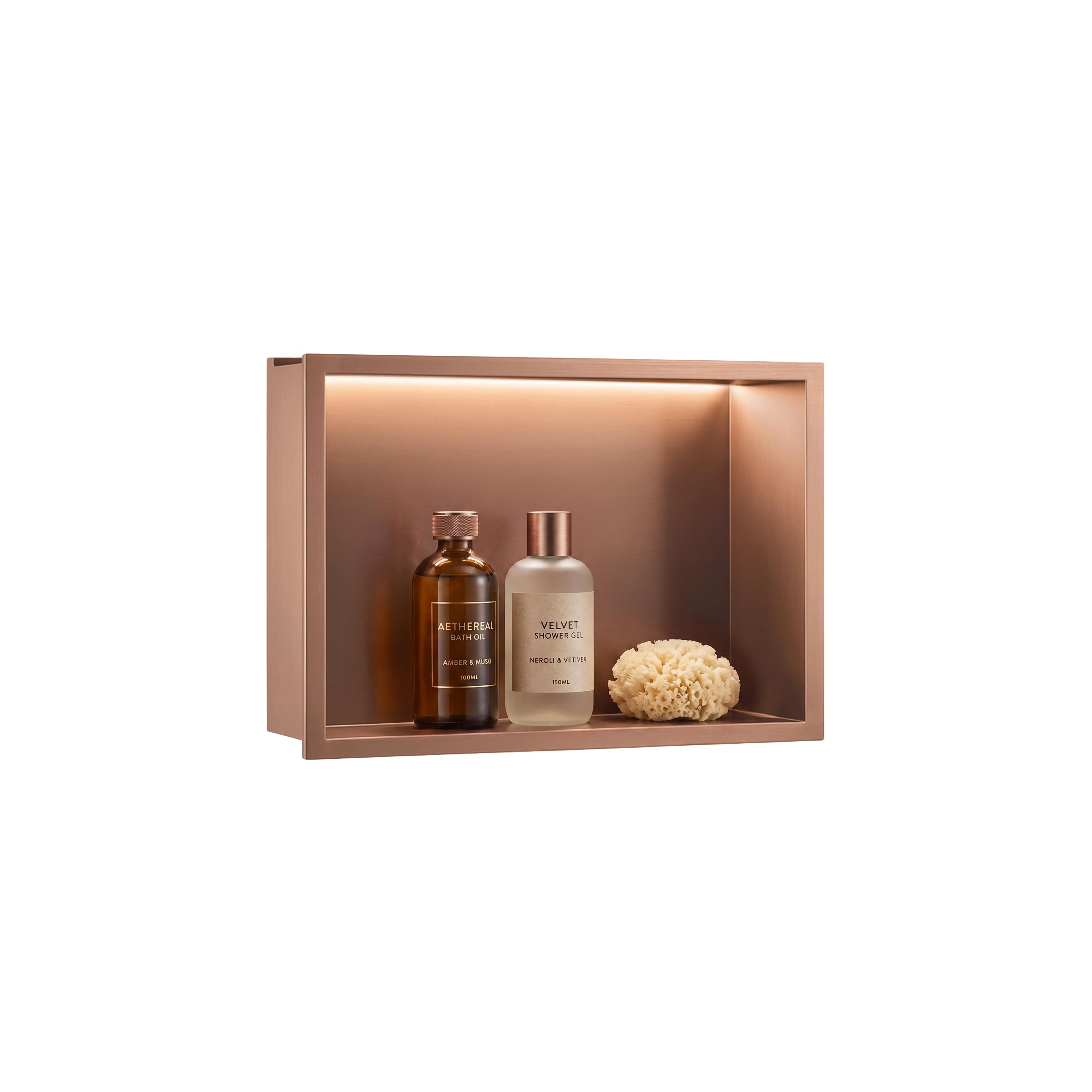 UGRADBENA KUPAONSKA POLICA LED 30x45 brush copper