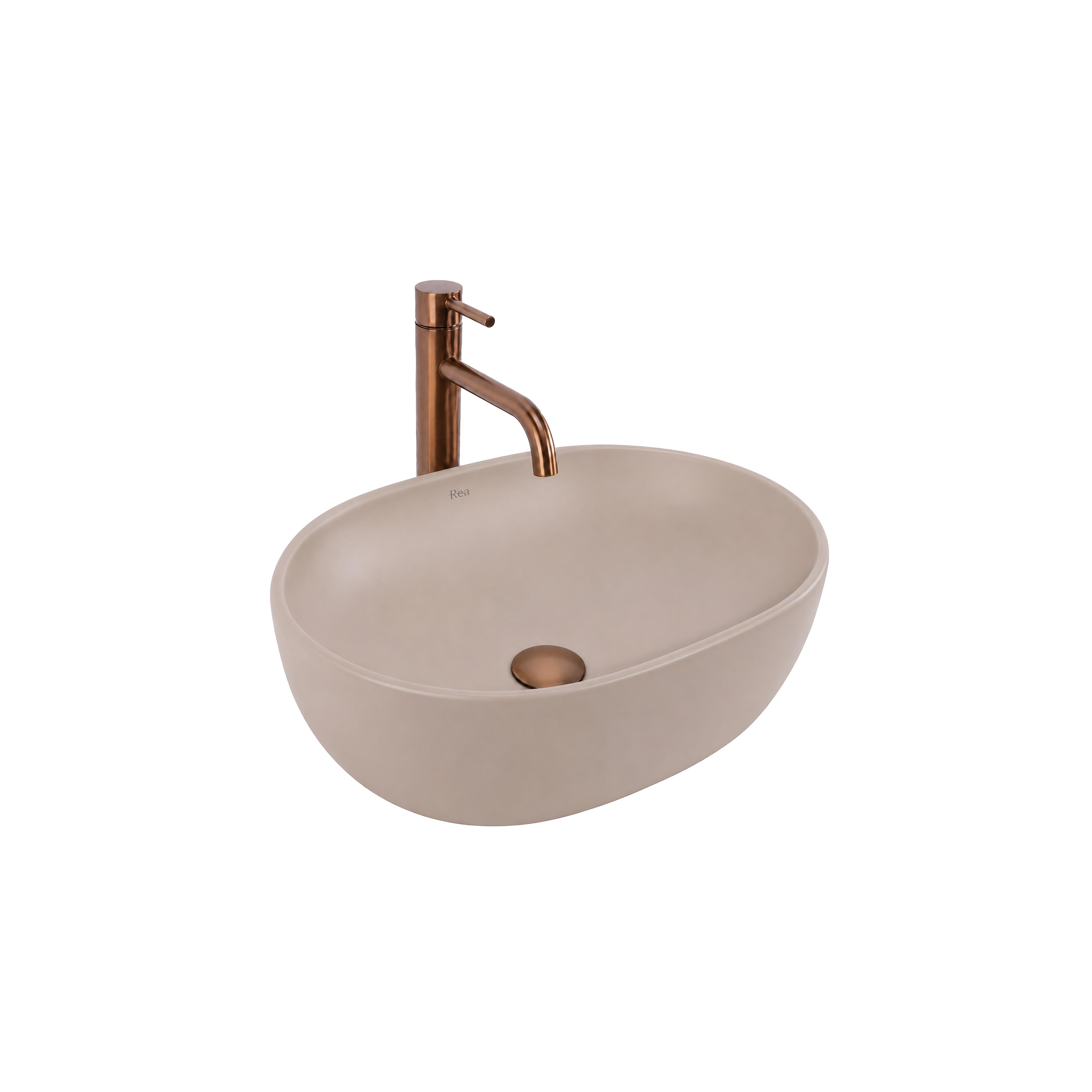 Ensemble WC Suspendu Focus + Lavabo à Poser Rea Focus Taupe