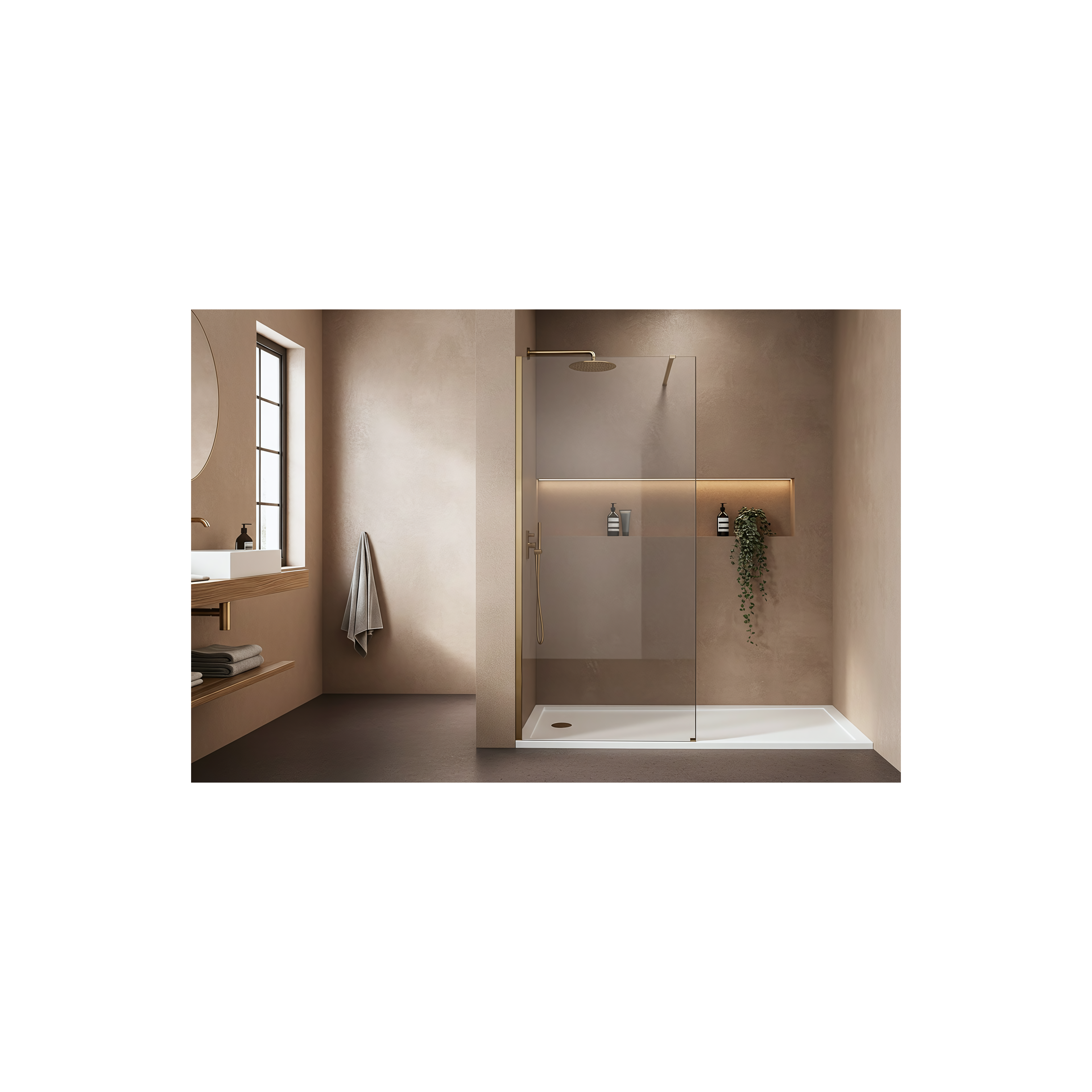 Duschwand Rea Flexi Transparent / Brush Gold 90