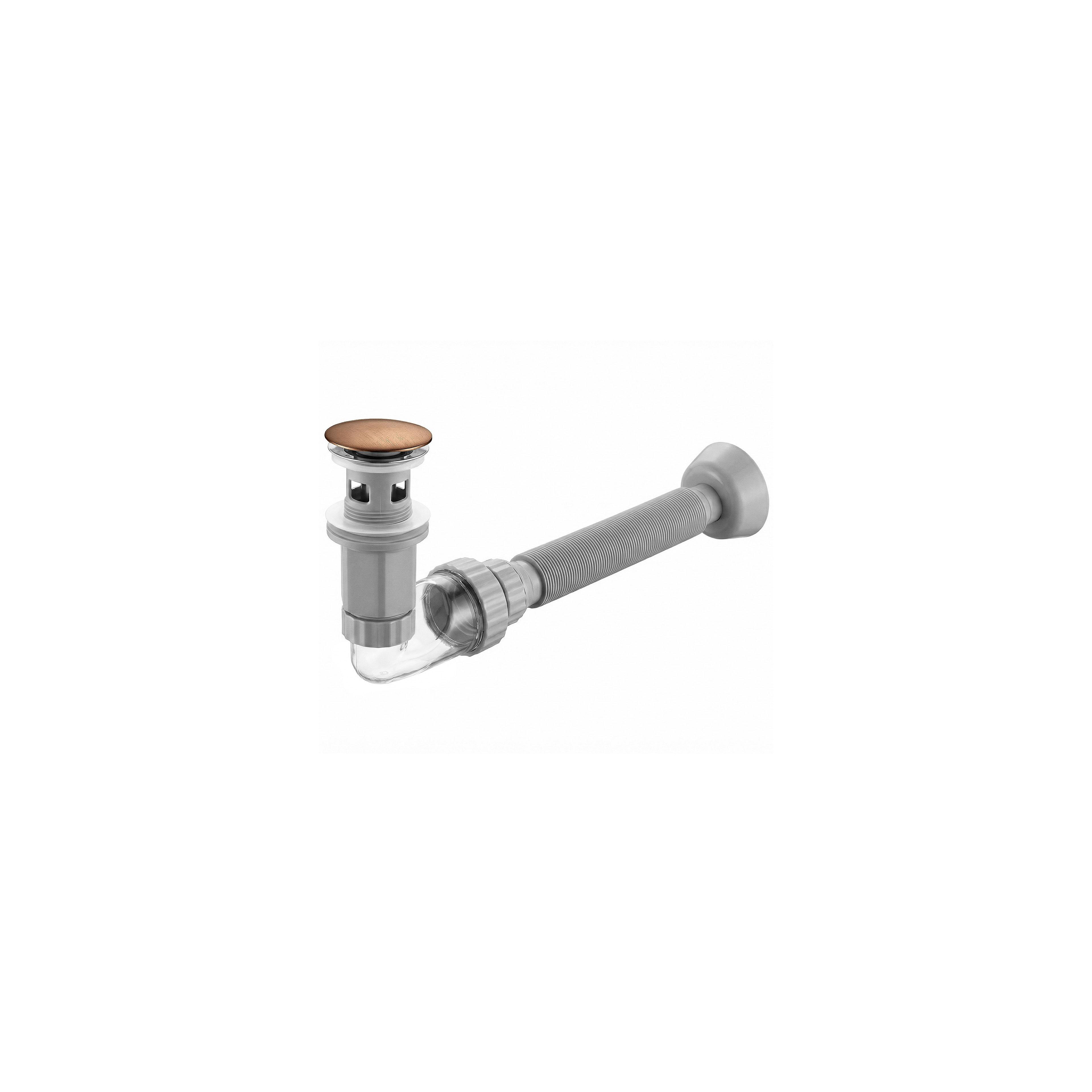 Washbasin siphon with click-clack drain REA Flow Brush Copper
