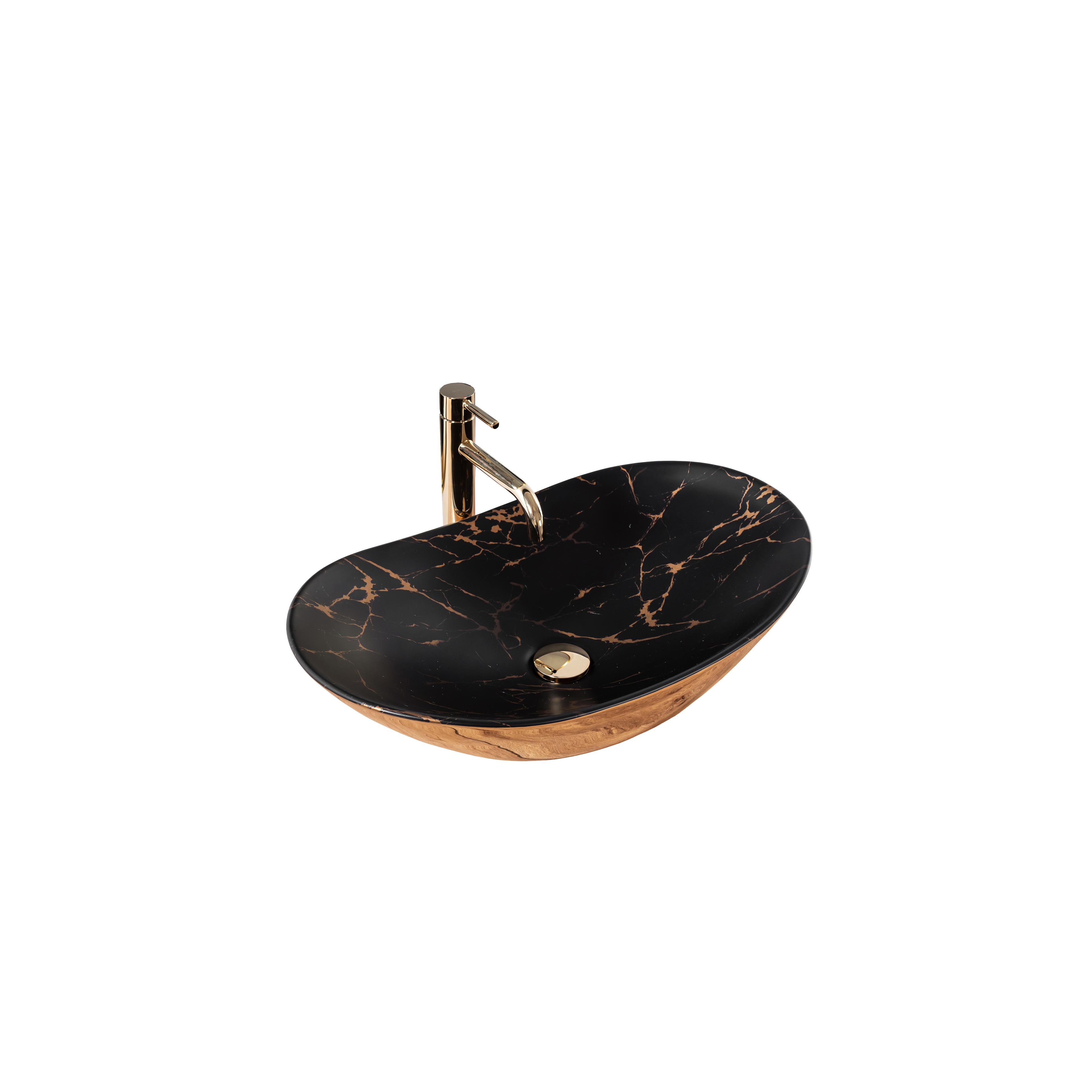 Lavabo da appoggio REA Royal In Black Marble Gold