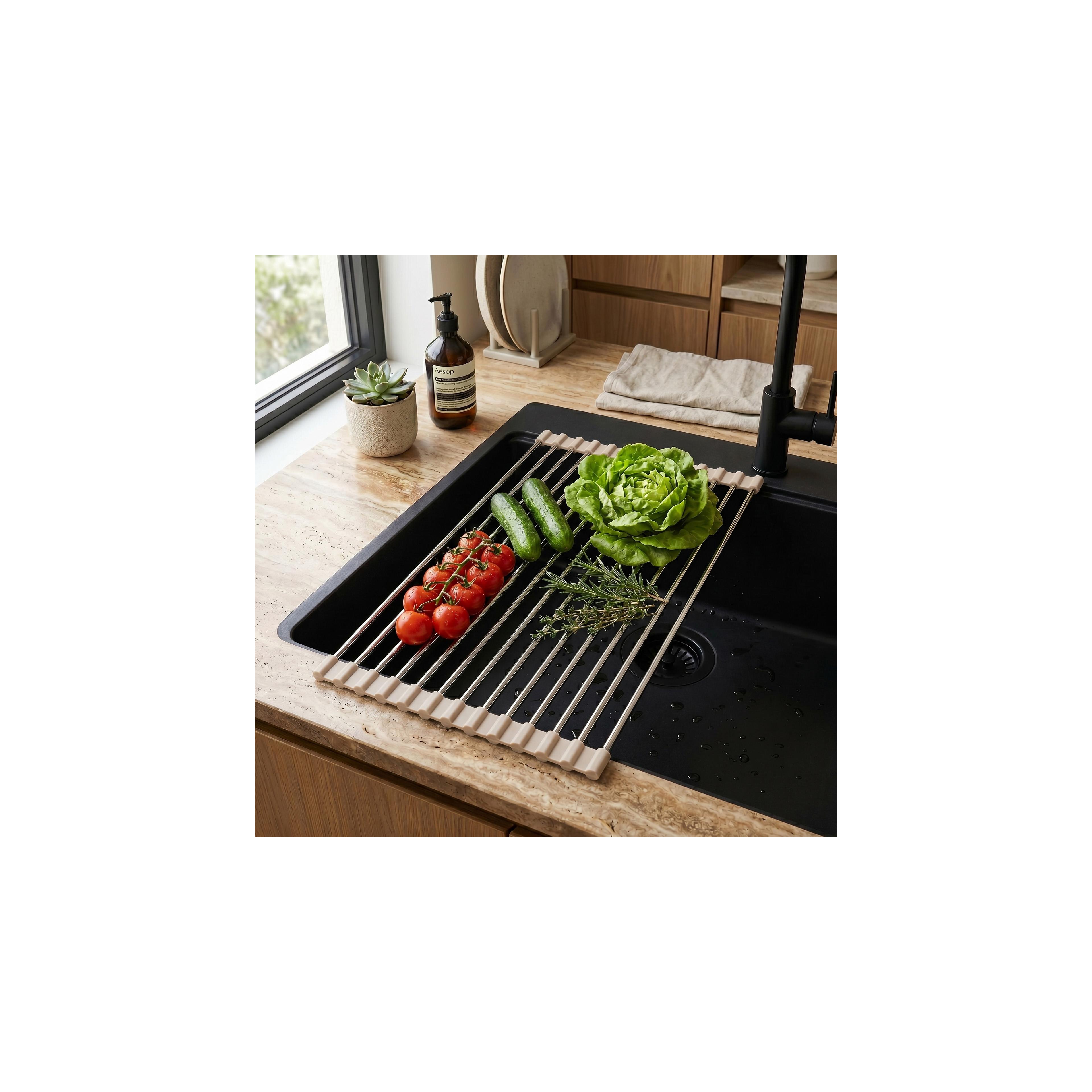 Roll-up dish drying rack for sink REA P12298B Beige