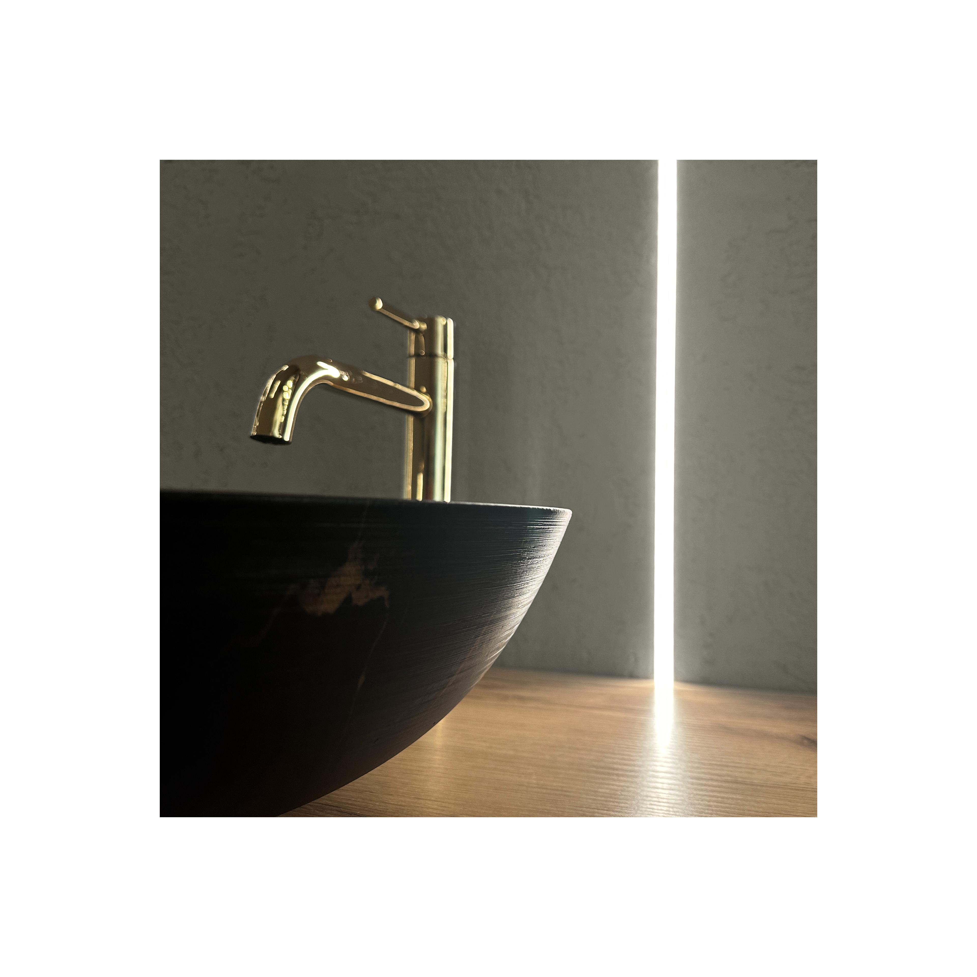 Ceramic Countertop Basin Rea Stella Black Marble Brush