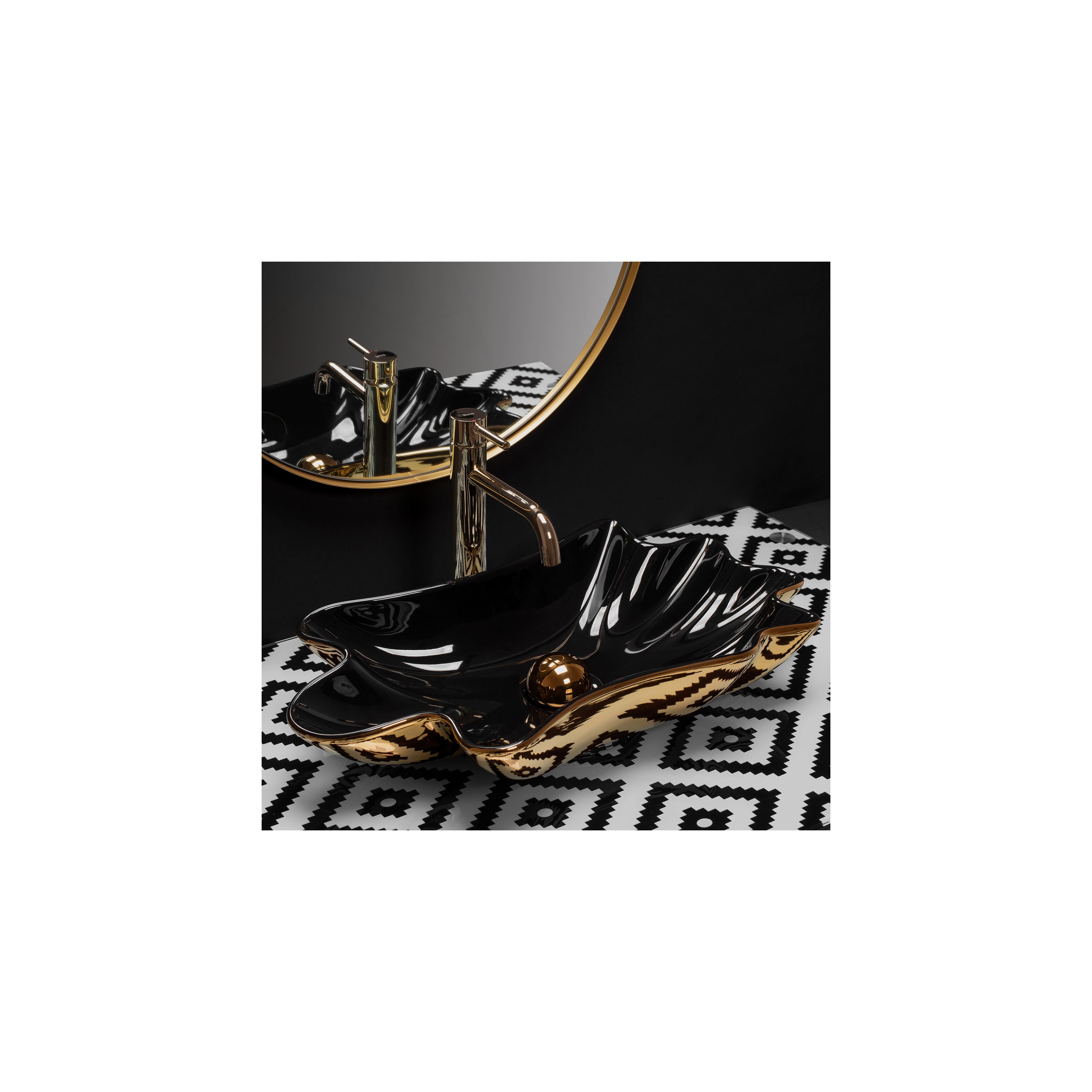 Умывальник на столешницу REA Sea Infinity Black Gold + Донный клапан Click-Clack