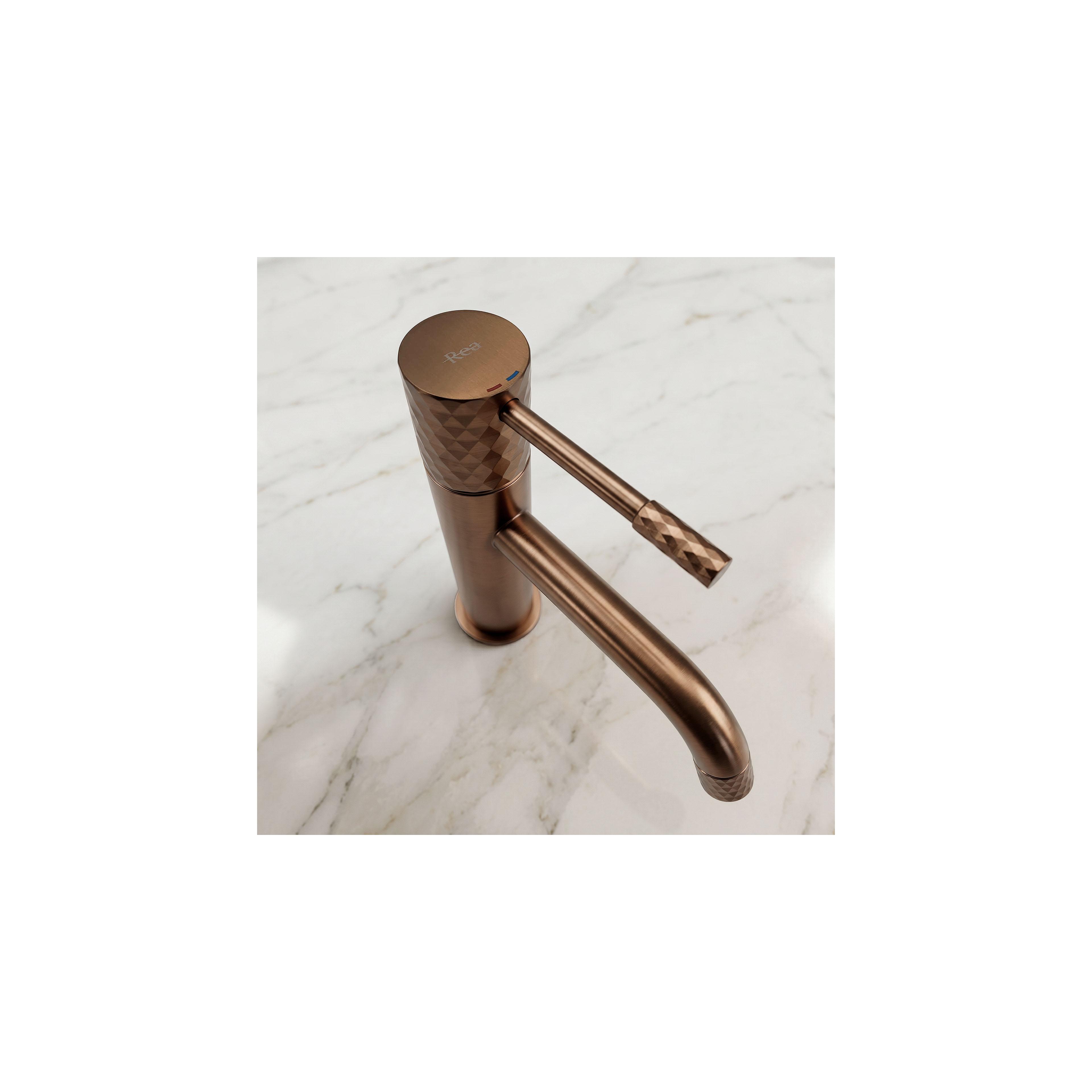 Βρύση νιπτήρα Rea Lungo Diamond Brush Copper Χαμηλή