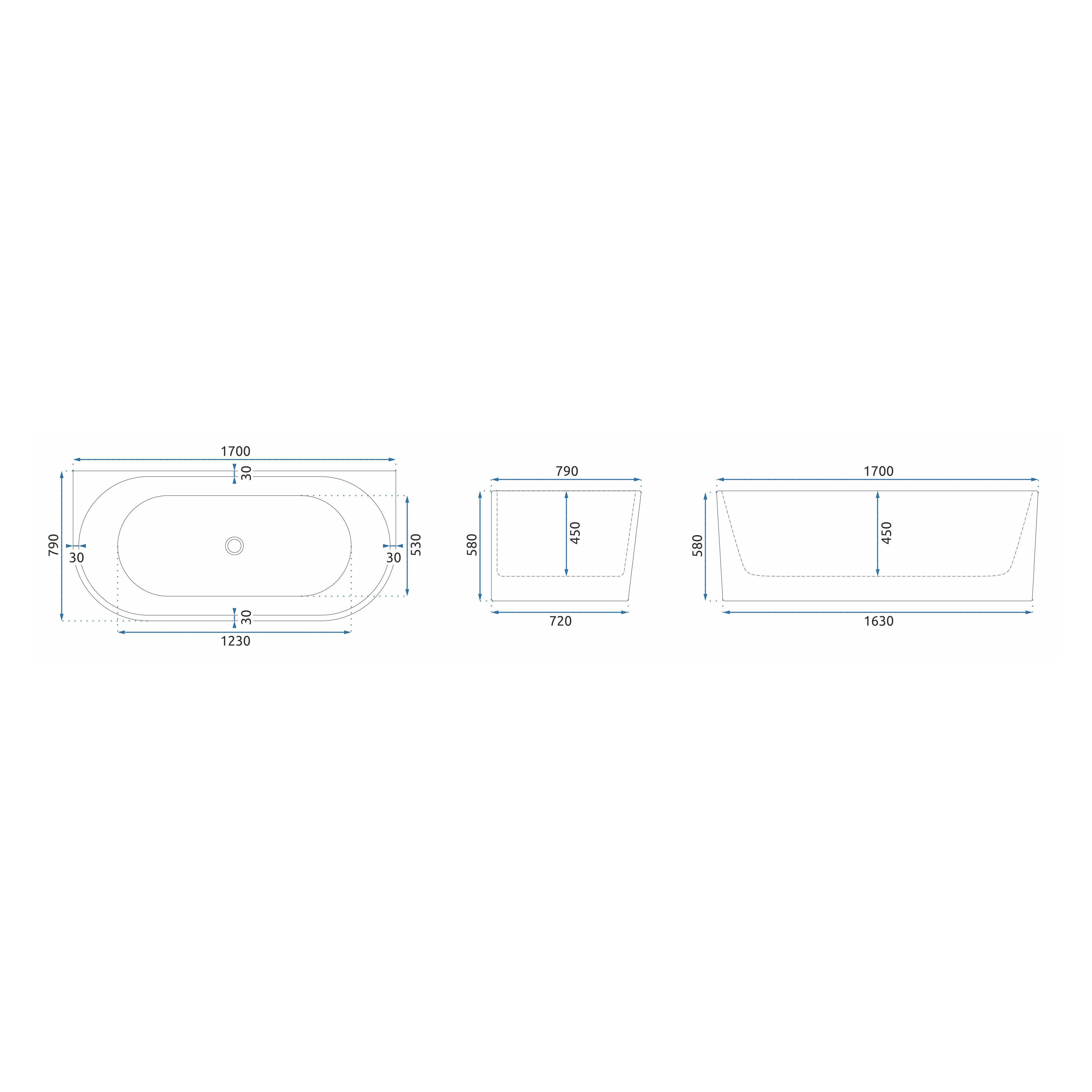 Wall acrylic Bathtub VENETA 170cm
