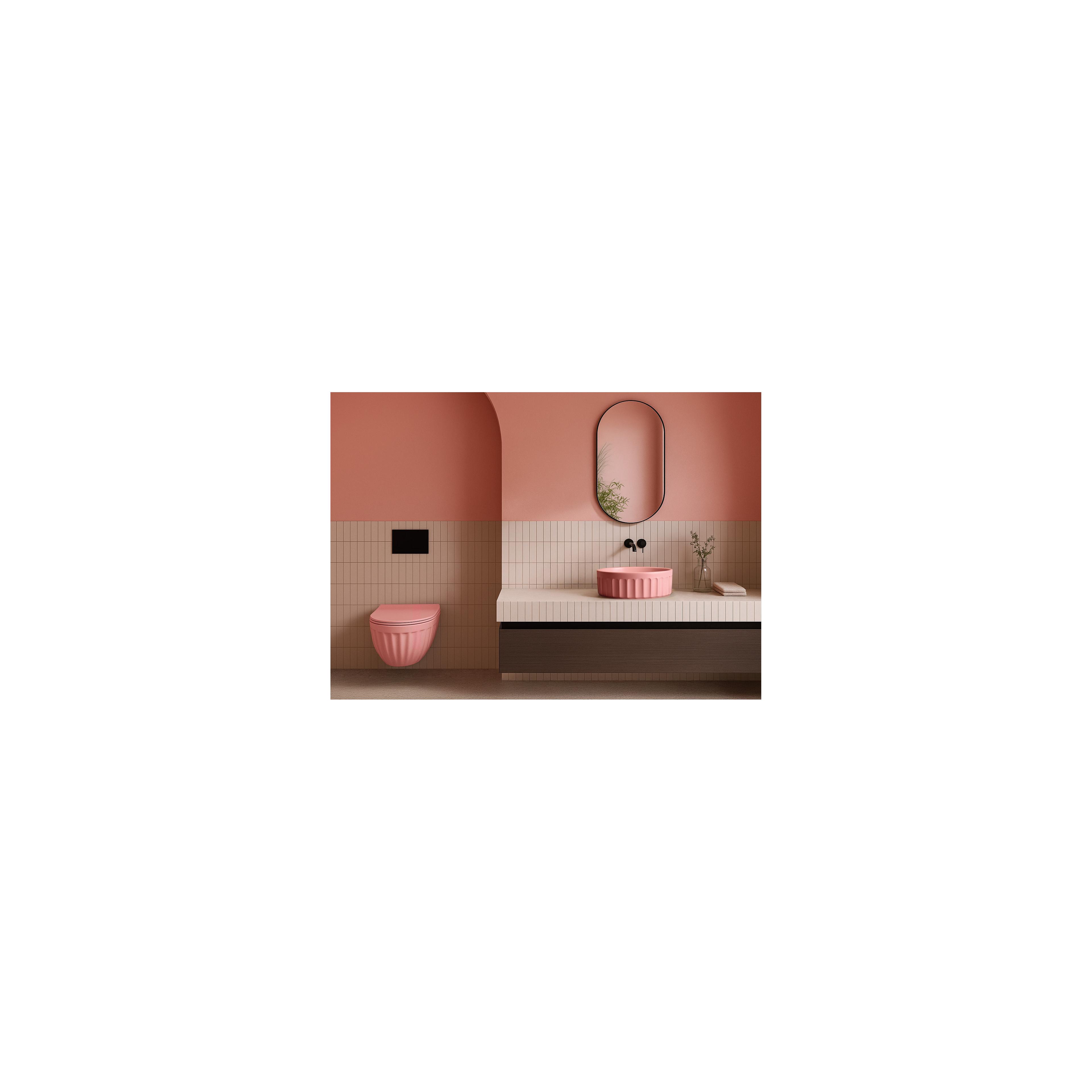 Komplekts: Piekaramā tualetes bļoda + Virsmas izlietne Rea Light Pink Matt