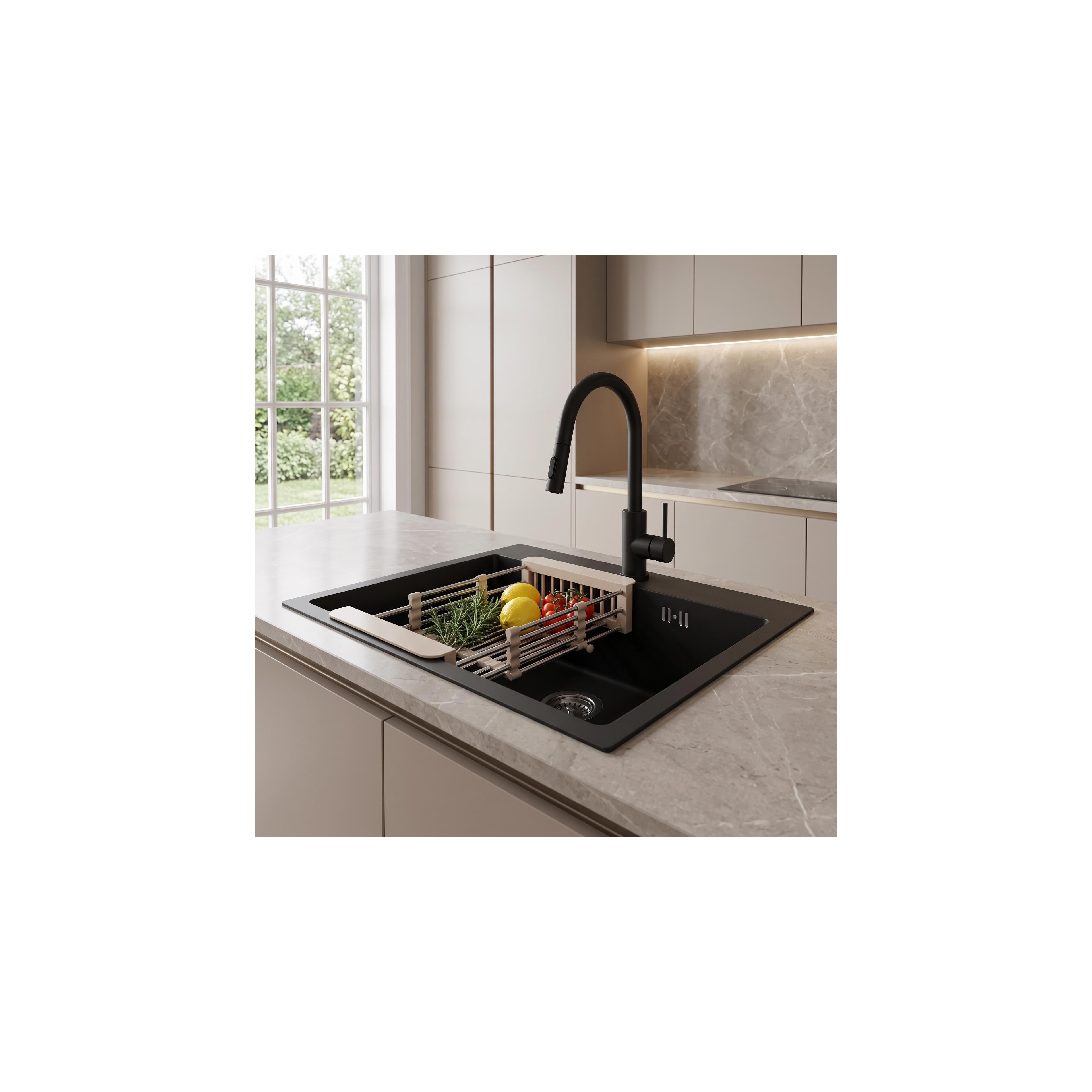 Steel sink with 3-piece accessory set REA Leo 50 Black
