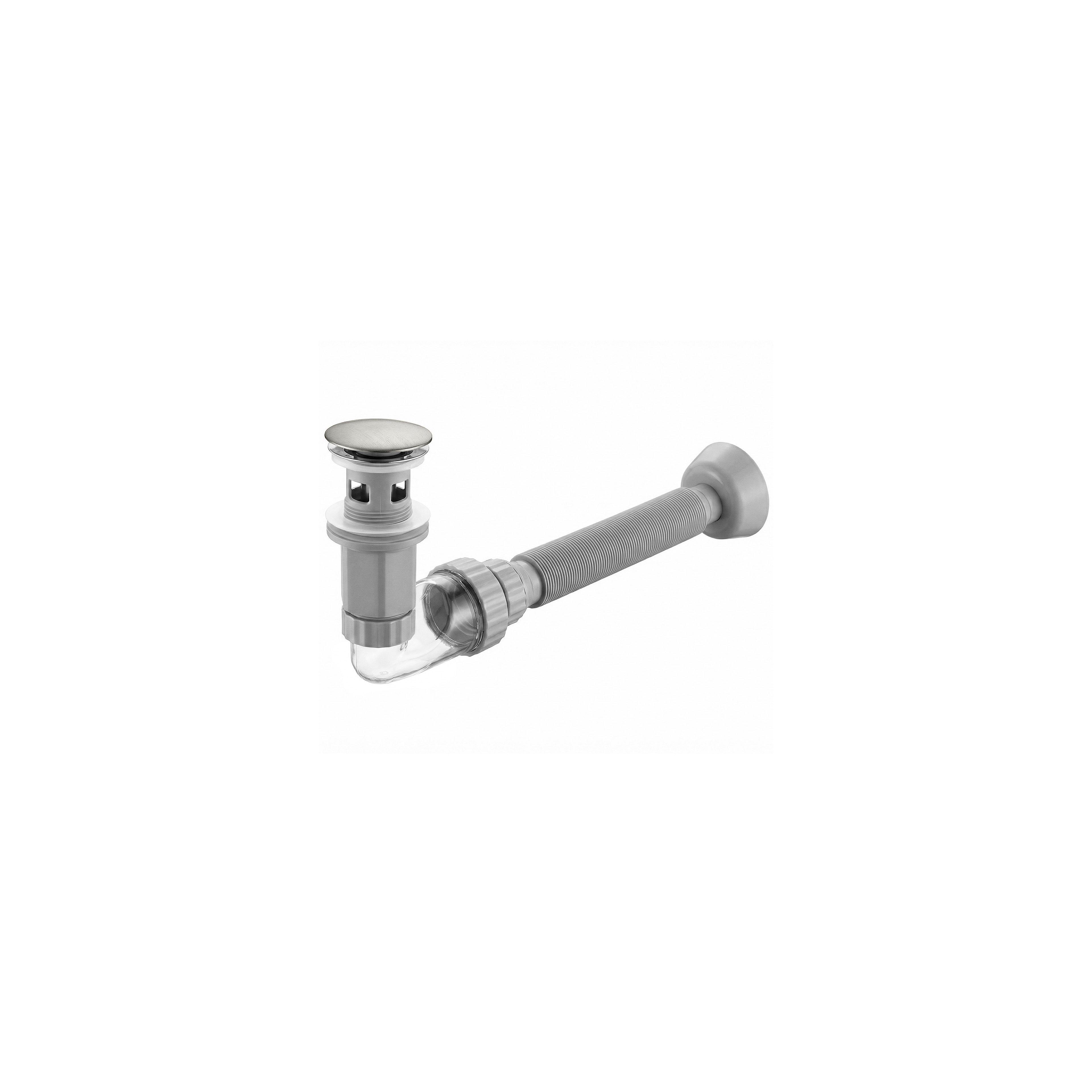 Washbasin siphon with click-clack drain REA Flow Brush Nickel