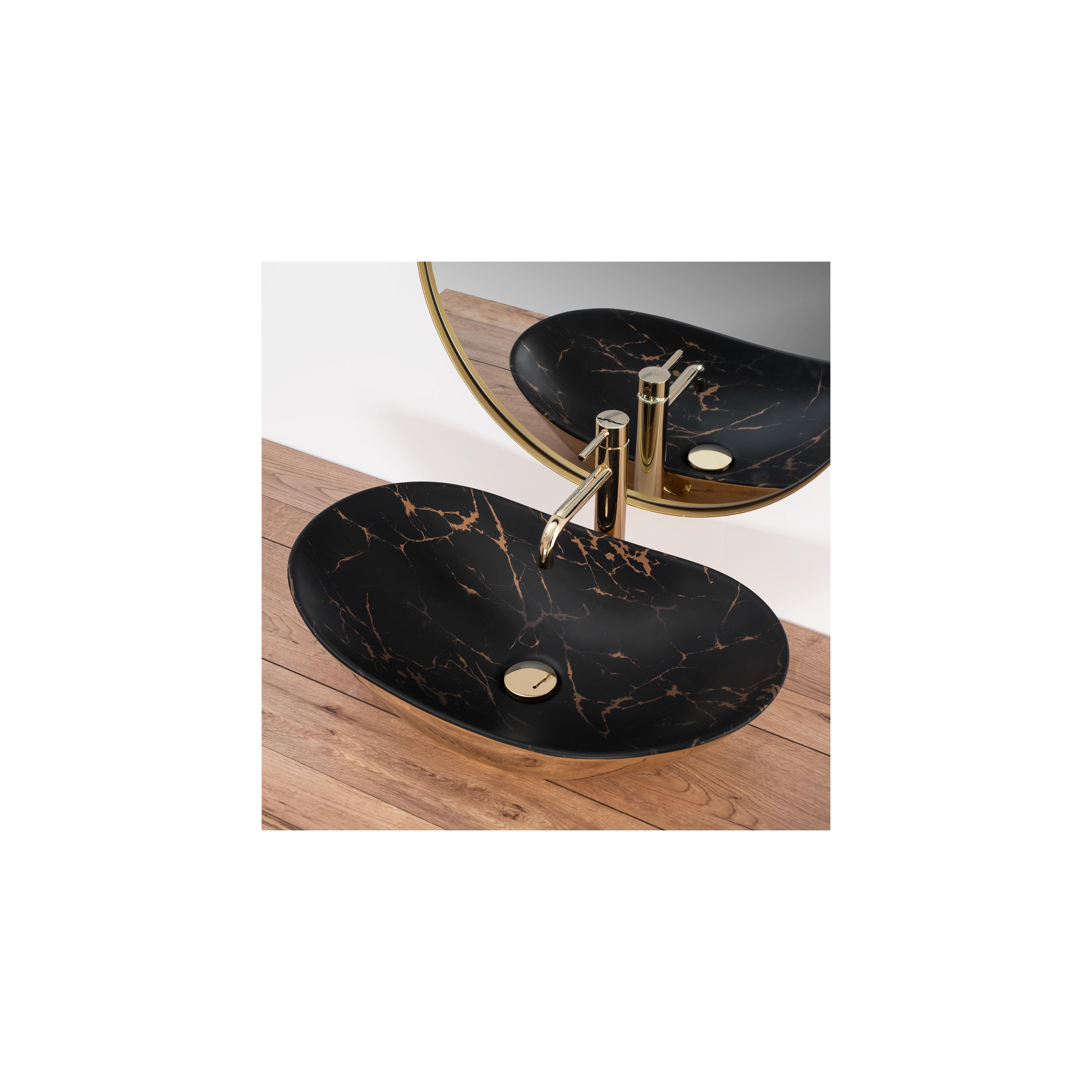 Lavabo da appoggio REA Royal In Black Marble Gold