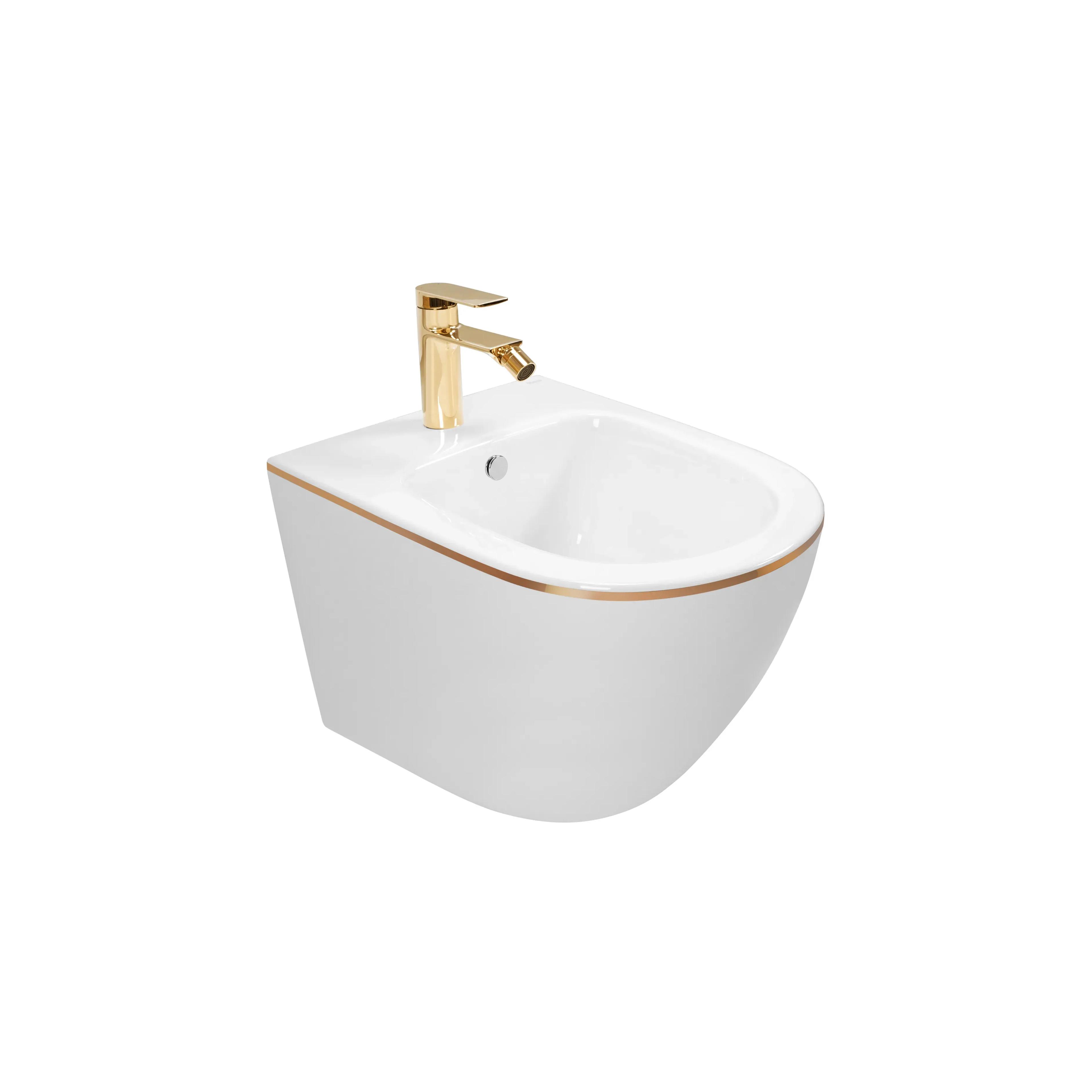 Bidet sospeso Rea Carlo Mini White Gold Edge