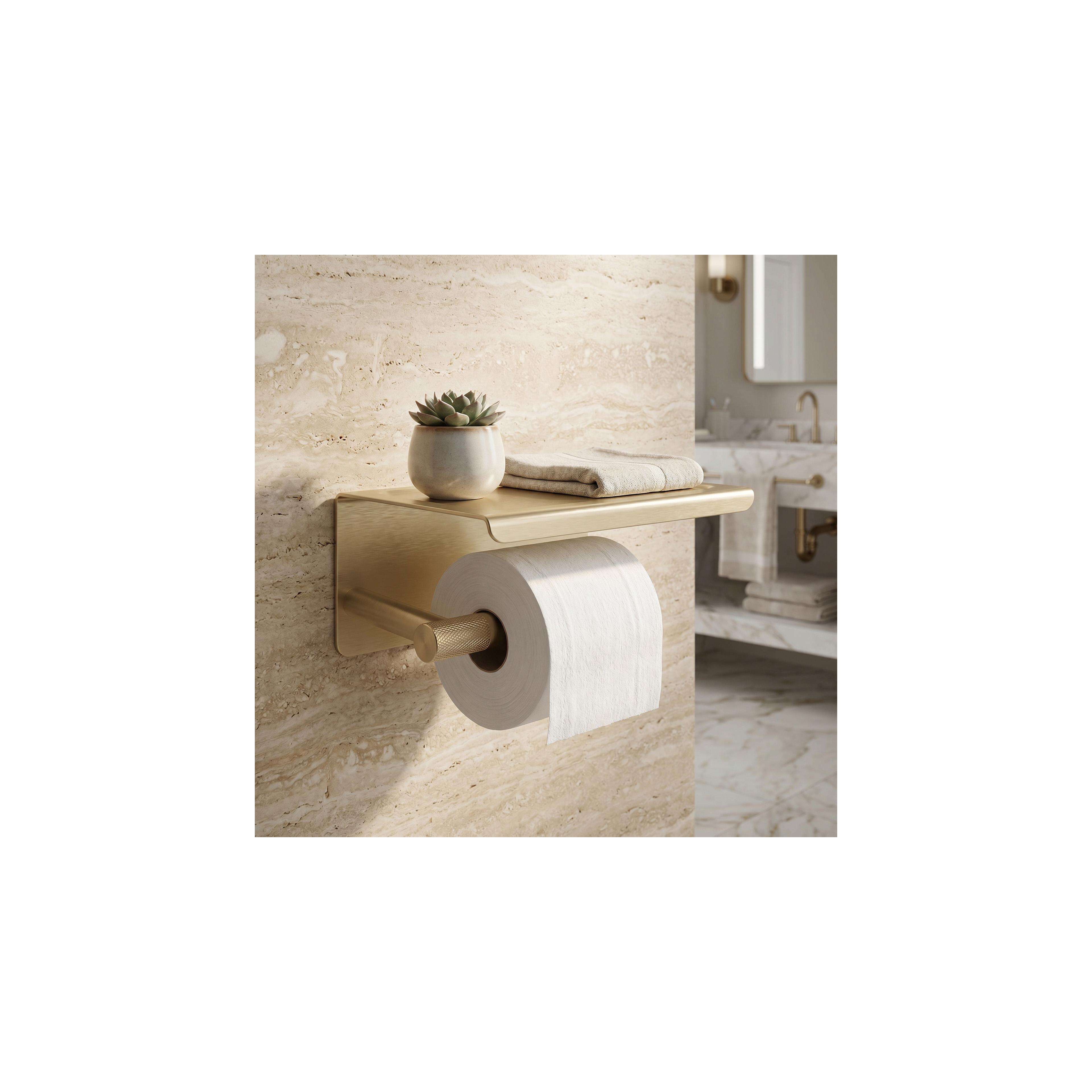 Toilet paper holder with shelf 6613 Modern Gold Brush