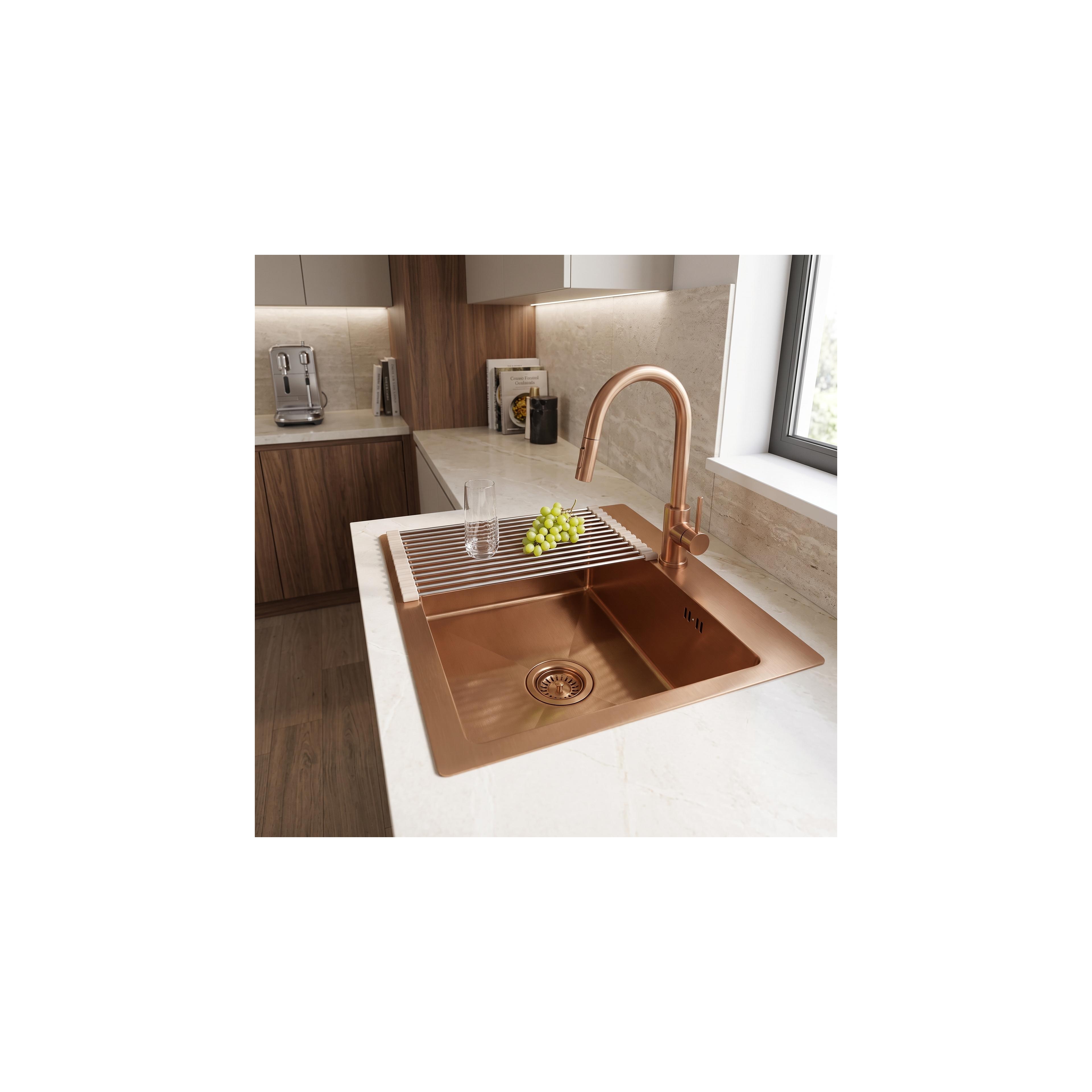 Steel sink with 3-piece accessory set REA Leo 50 Brush Copper