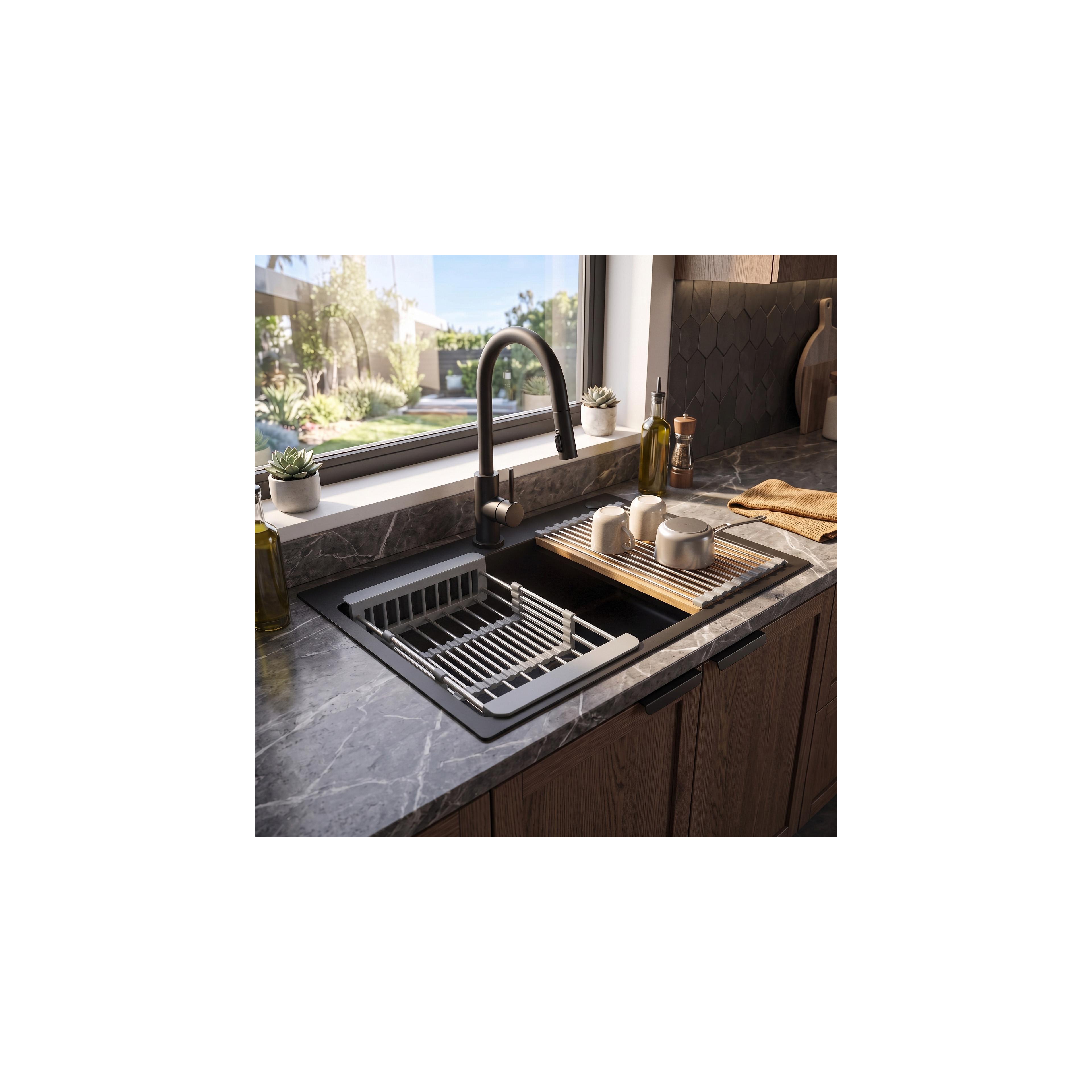 Steel sink with 3-piece accessory set REA Liam Black
