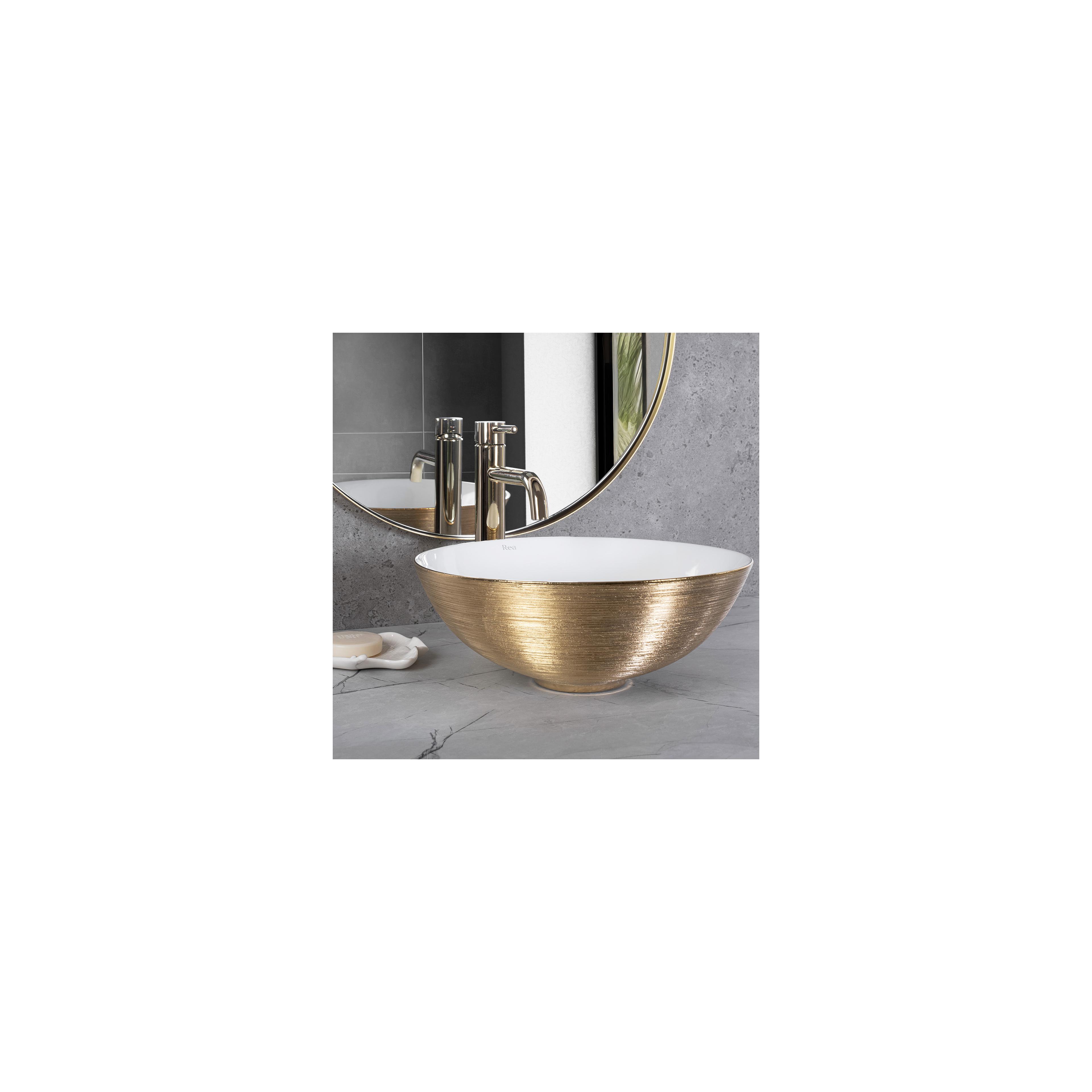 Umywalka Nablatowa REA STELLA WHITE GOLD BRUSH