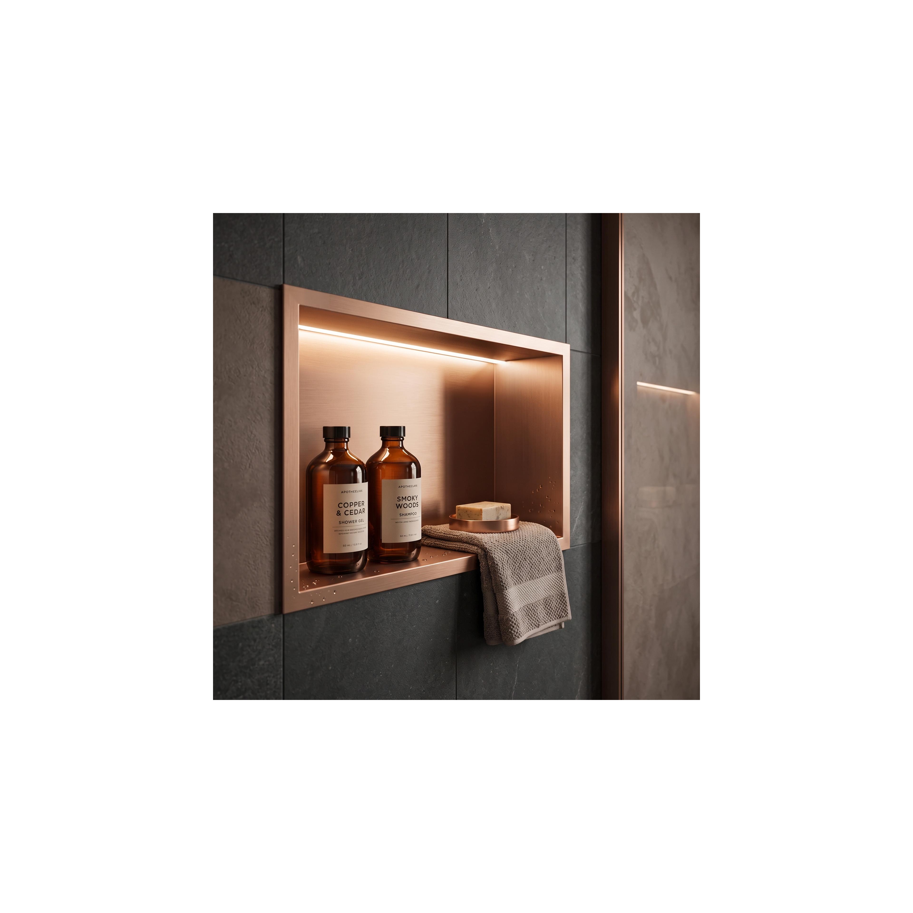 UGRADBENA KUPAONSKA POLICA LED 30x45 brush copper