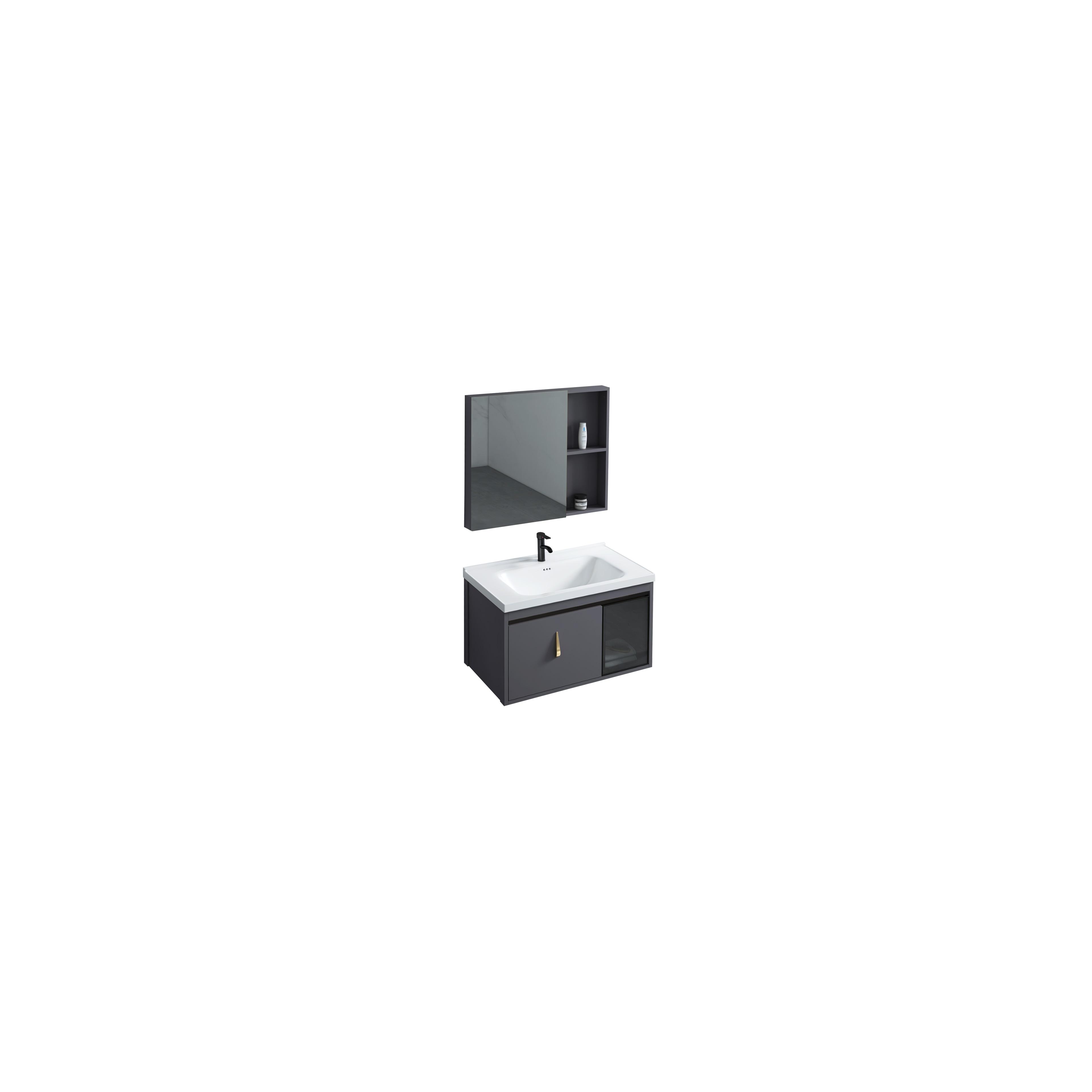 Ensemble de meubles de salle de bain Paris 60cm Grey meuble avec lavabo + miroir + étagère