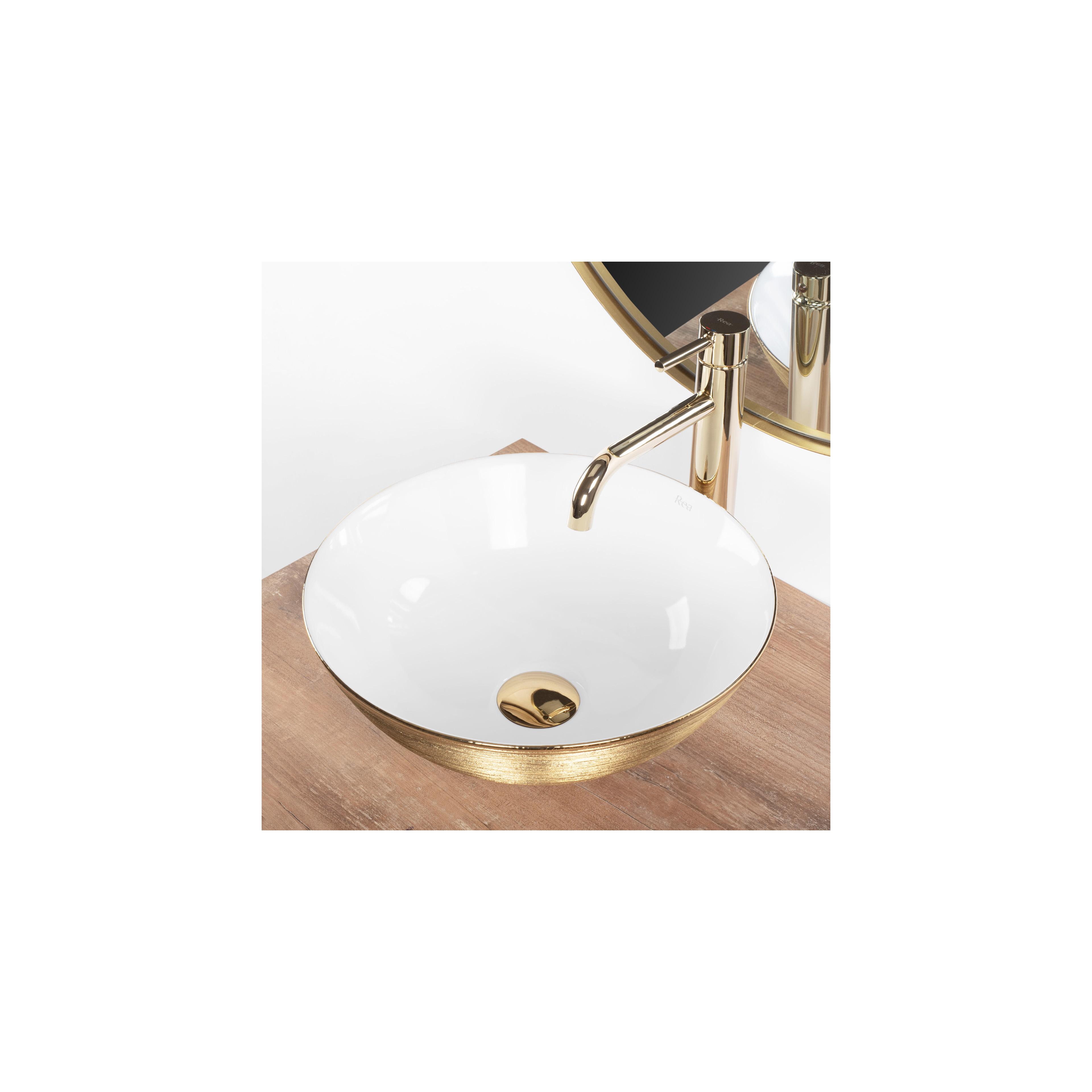 Umywalka Nablatowa REA STELLA WHITE GOLD BRUSH