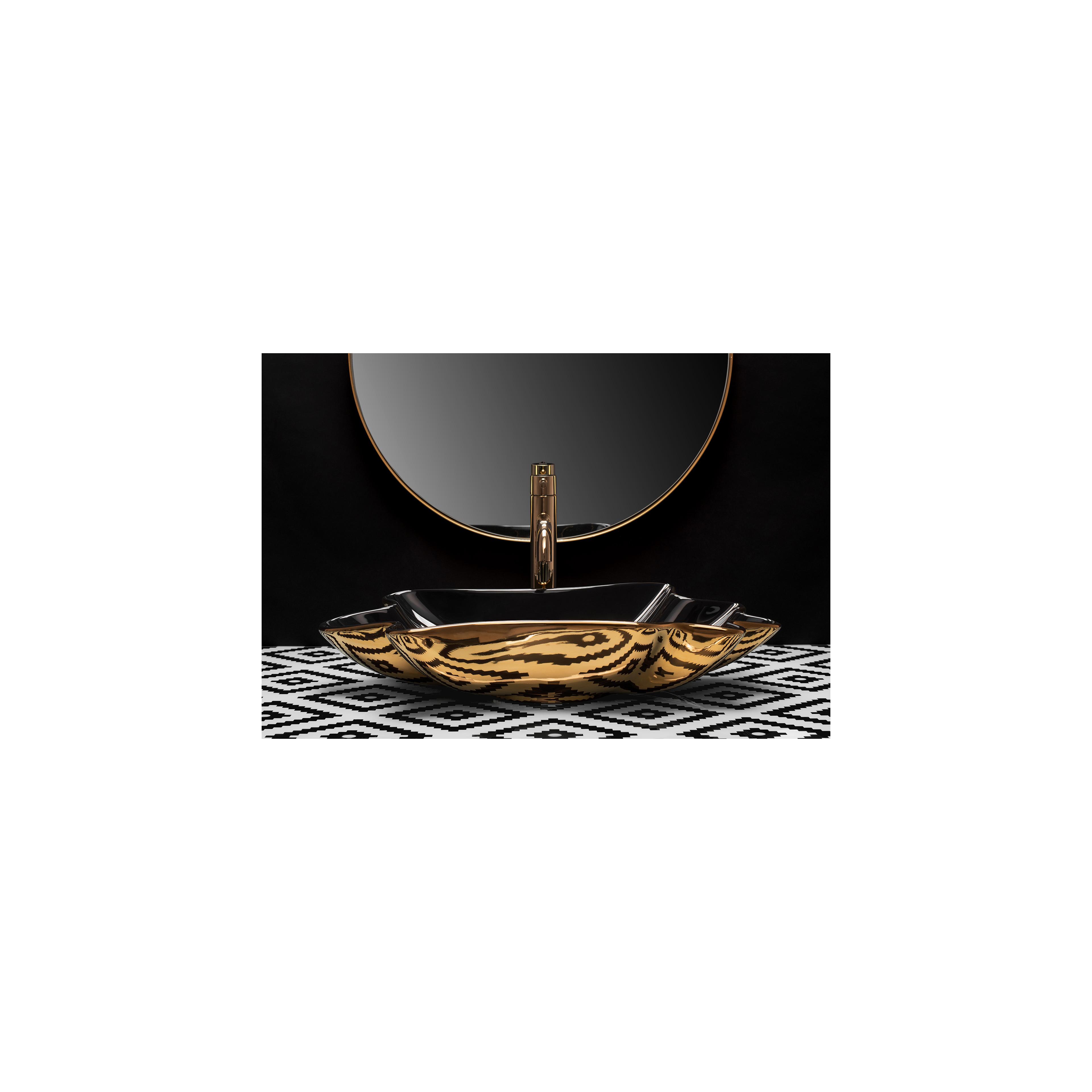 Умывальник на столешницу REA Sea Infinity Black Gold + Донный клапан Click-Clack