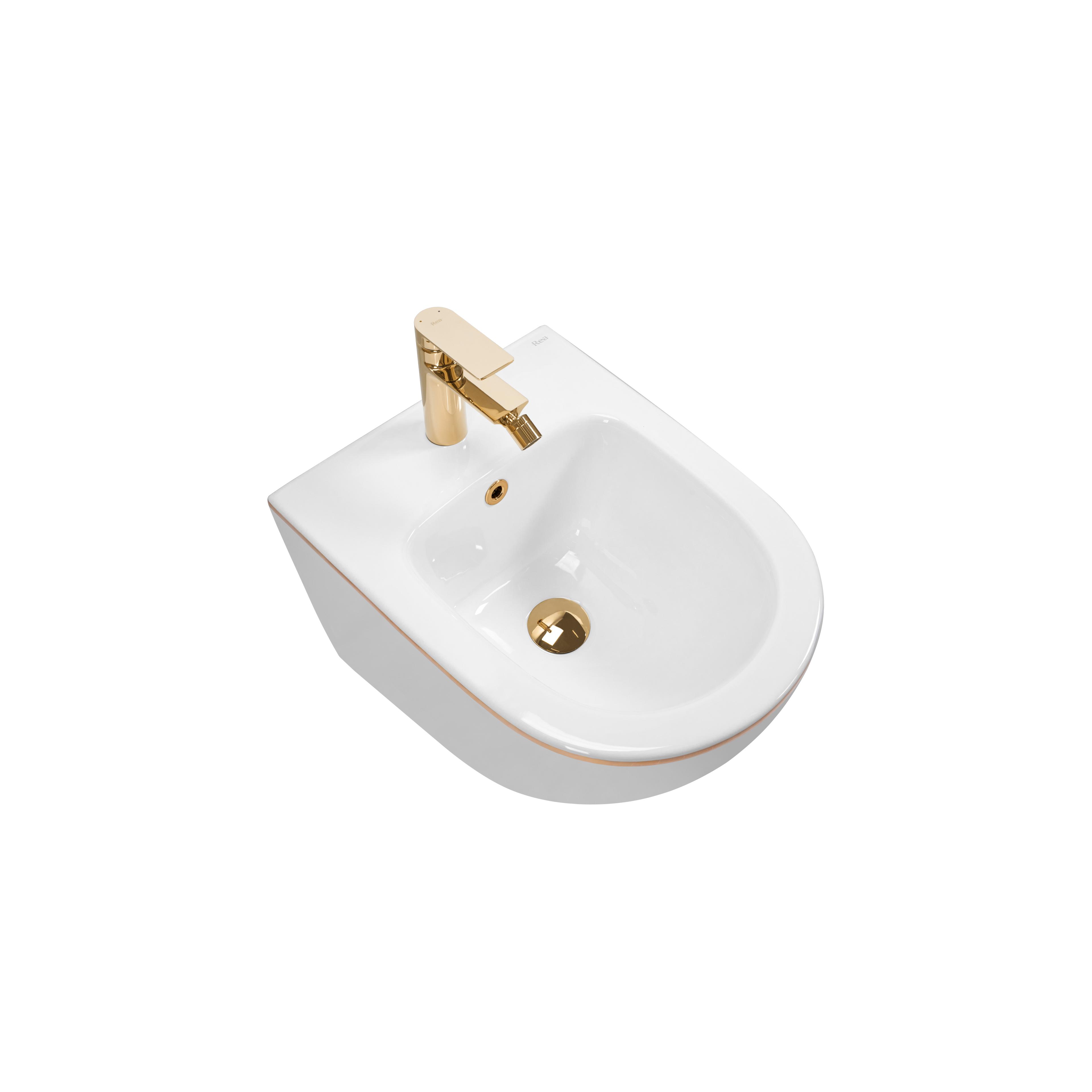Set Toilet bowl WC CARLO Mini Flat + bidet CARLO Mini White Gold Edge