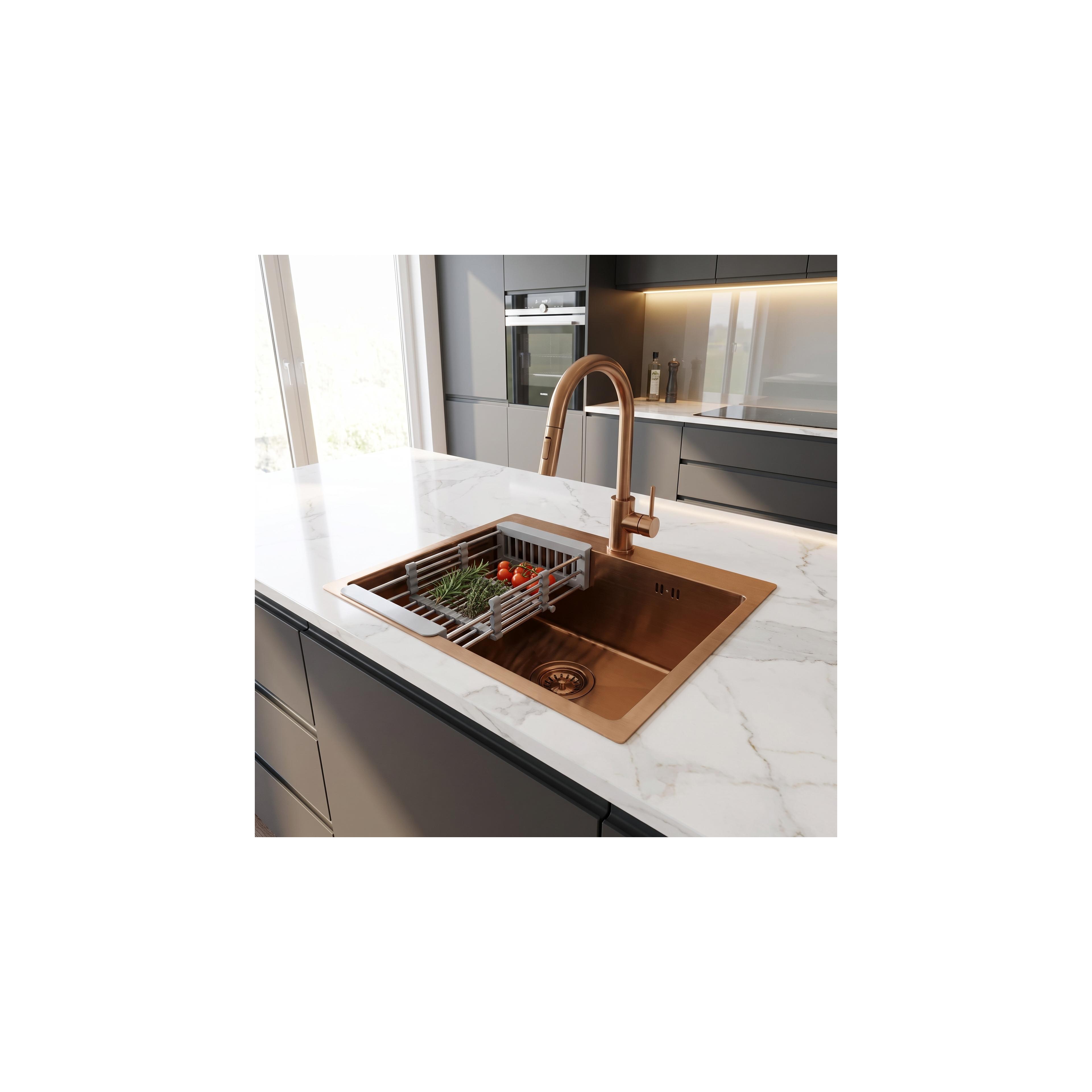 Steel sink with 3-piece accessory set REA Leo 50 Brush Copper