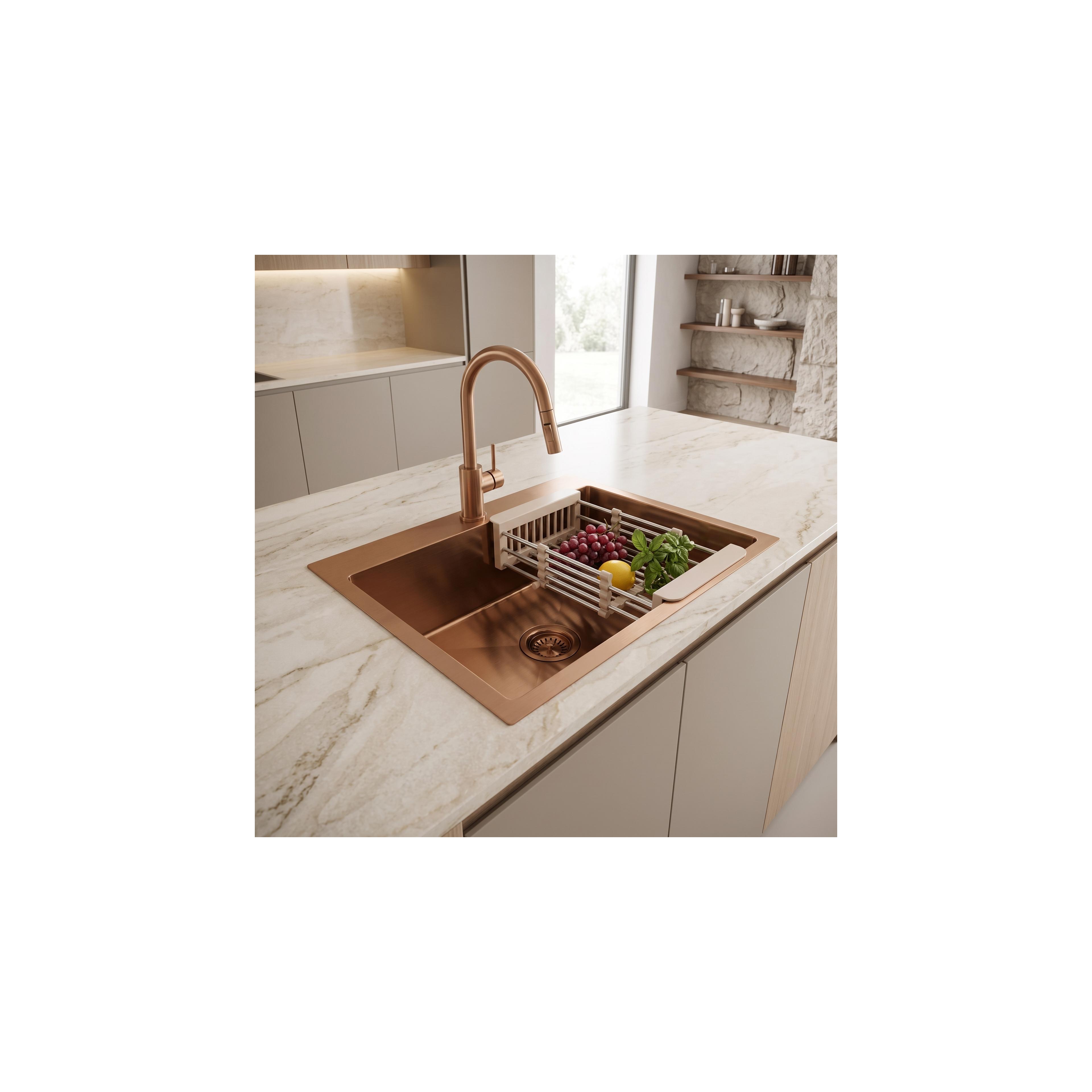 Steel sink with 3-piece accessory set REA Leo 50 Brush Copper