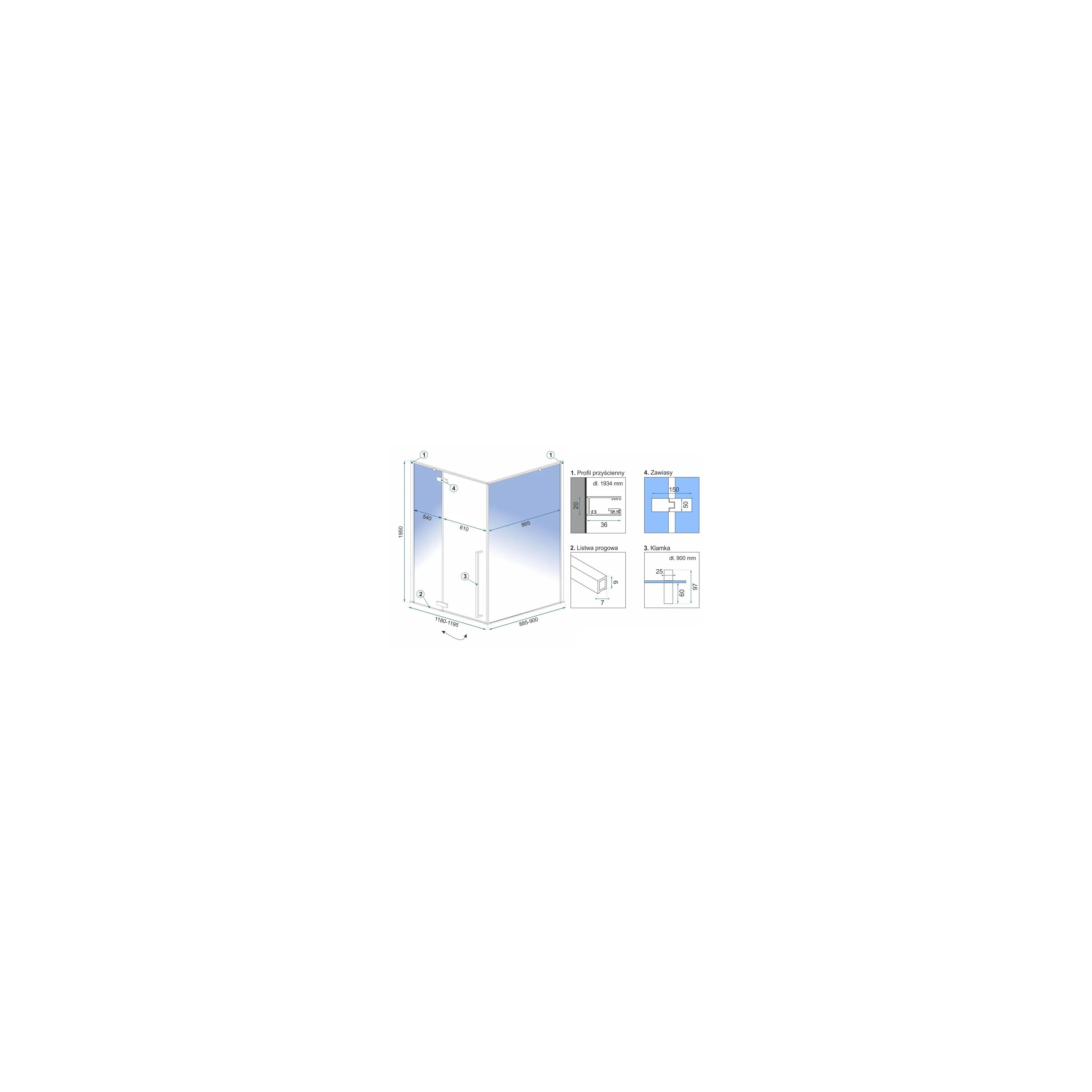 Cabine de duche Rea Fargo 120x90 Ouro
