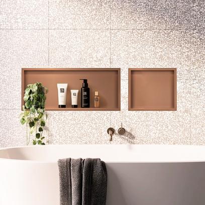 Süllyesztett fürdőszobai polc 30x60 brush copper
