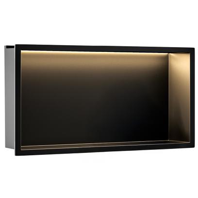 Süllyesztett fürdőszobai polc LED 30x60 black