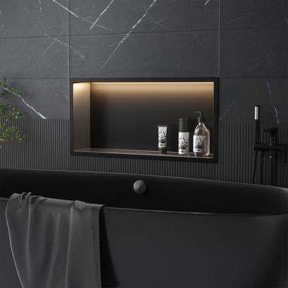 Süllyesztett fürdőszobai polc LED 30x60 black