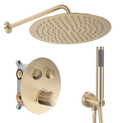 Set de duș incastrat Rea LUNGO Auriu Periat + BOX cu termostat