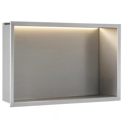 Süllyesztett fürdőszobai polc LED 30x45 steel brush