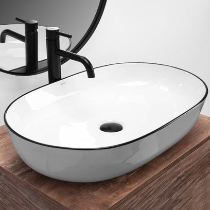 Lavoar ceramic pentru blat Rea CLEO white Black edge
