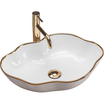 Lavoar pentru blat Rea Pearl Gold Edge Alb Auriu
