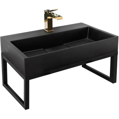 Konglomerátum mosdó REA GOYA BLACK MAT 70CM + állvány