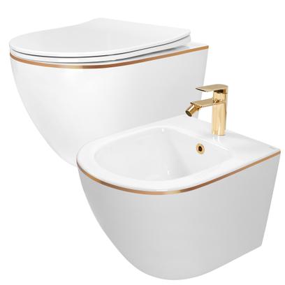 Set vas WC CARLO Mini Flat + bidet CARLO Mini White Gold Edge
