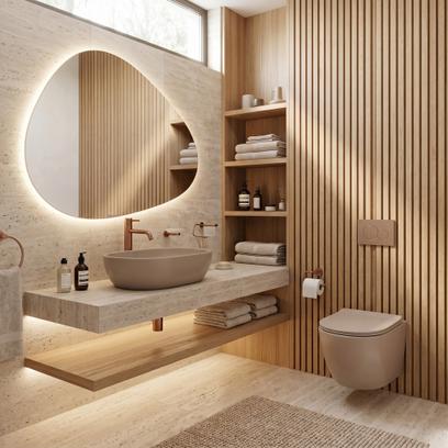 Ensemble WC Suspendu Focus + Lavabo à Poser Rea Focus Taupe