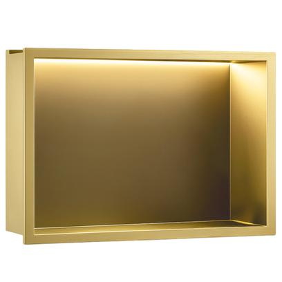 Süllyesztett fürdőszobai polc LED 30x45 brush gold