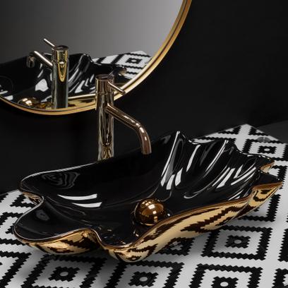 Lavabo sobre encimera REA Sea Black Gold + Tapón Click-Clack